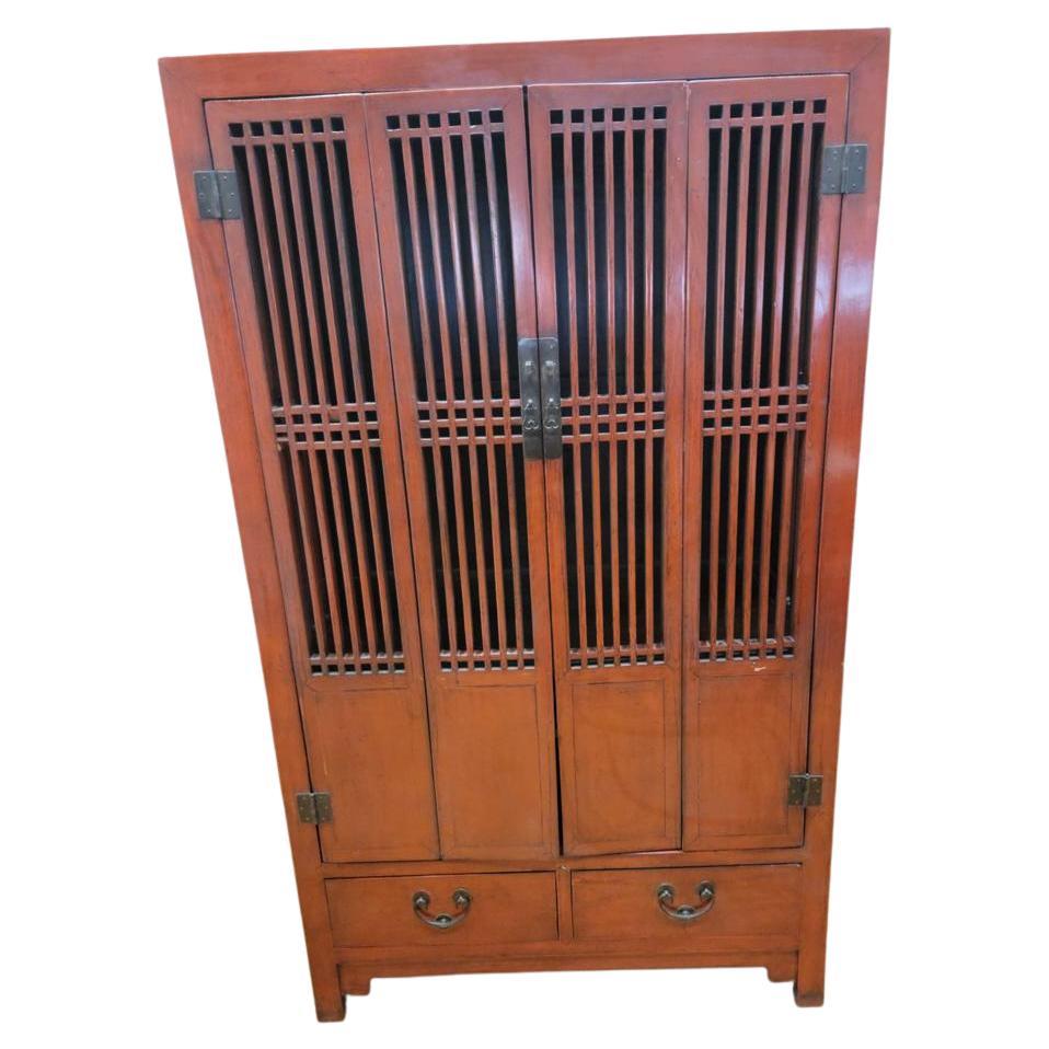 Antique Shanxi Province Red Lacquered Elmwood Storage Cabinet For Sale