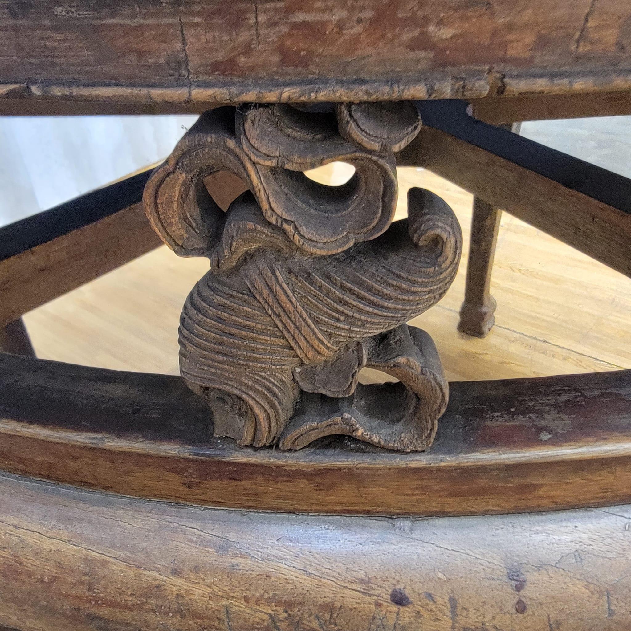 Antique Shanxi Province Tall Elm Round Accent Table with Animal Carvings For Sale 2