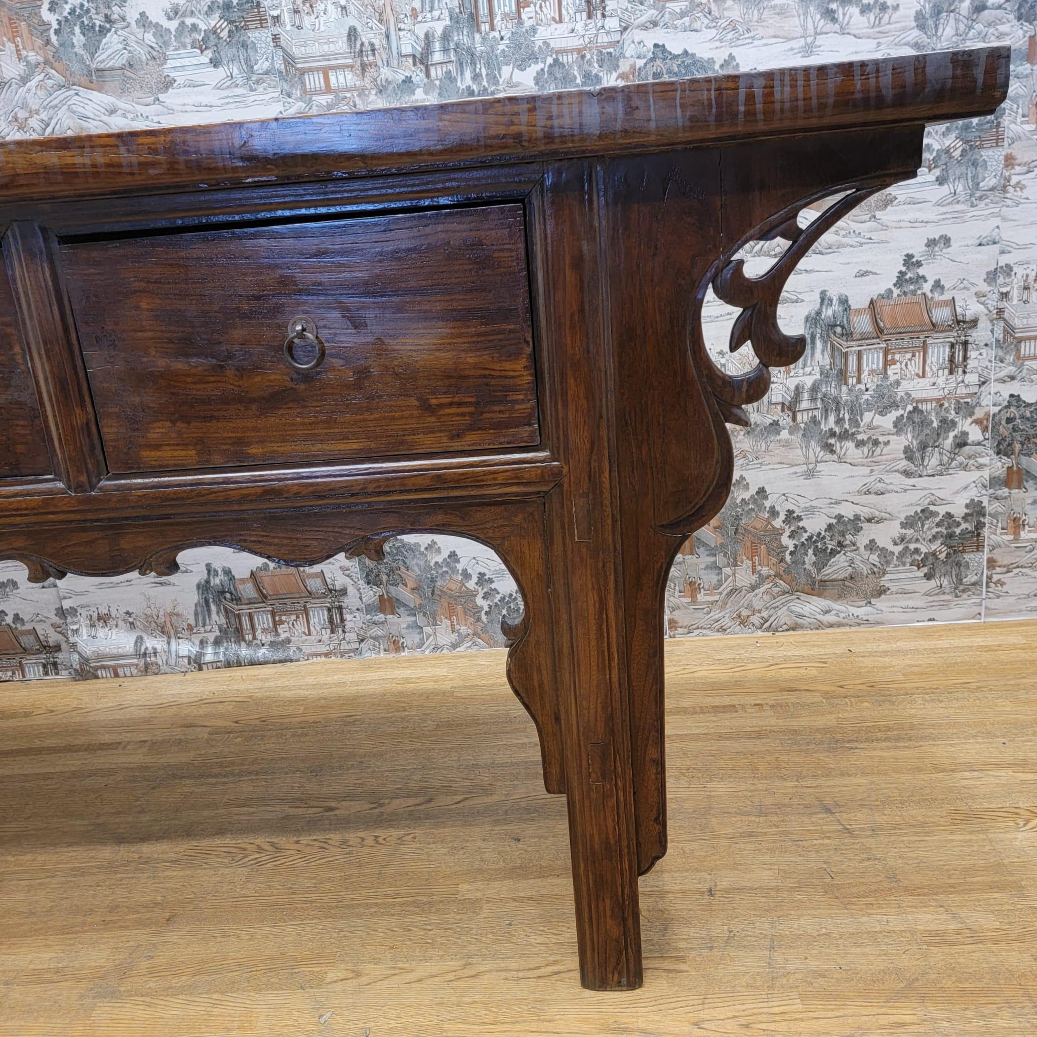 Bohemian Antique Shanxi Province Winged Elm Sideboard with 3 Drawers