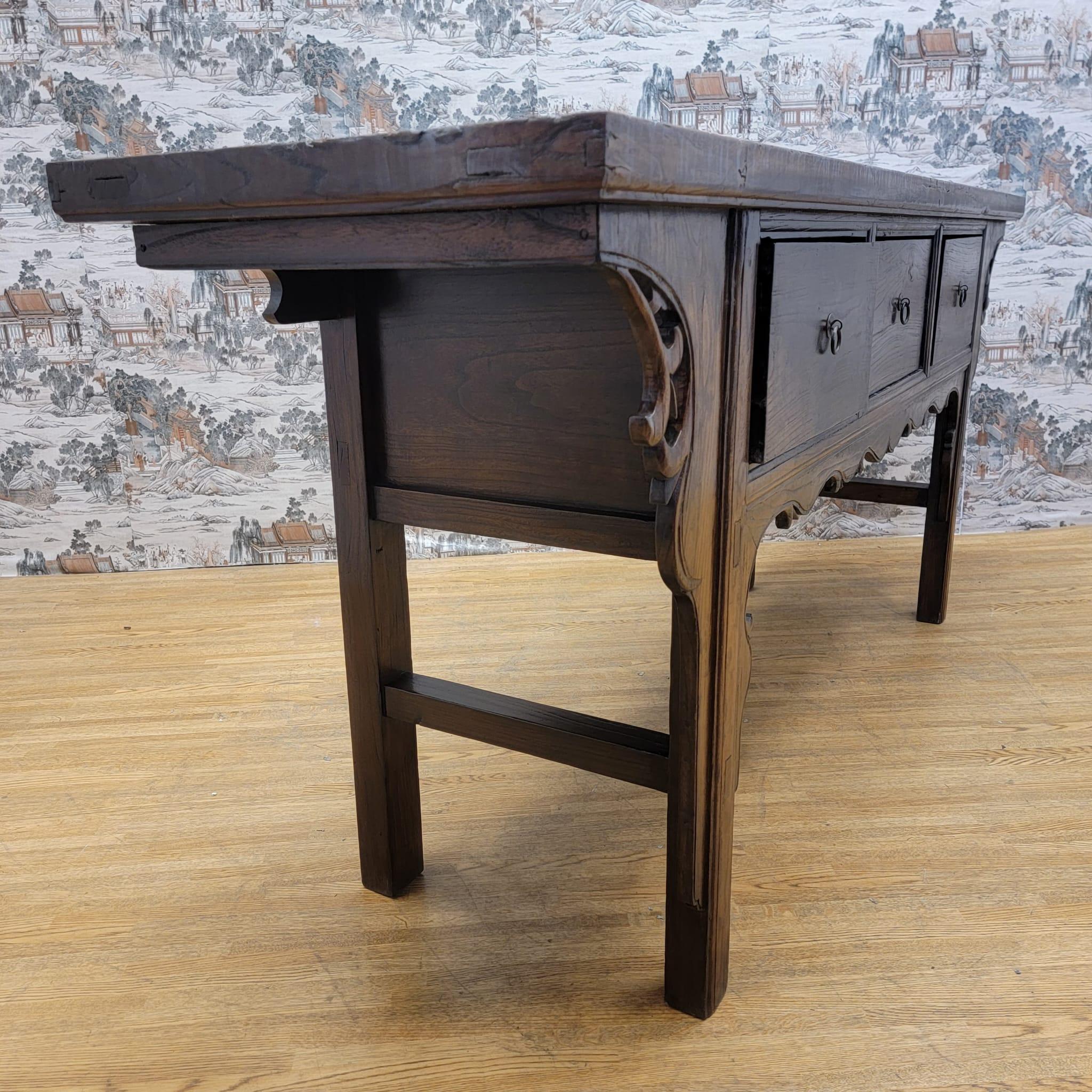 Early 20th Century Antique Shanxi Province Winged Elm Sideboard with 3 Drawers