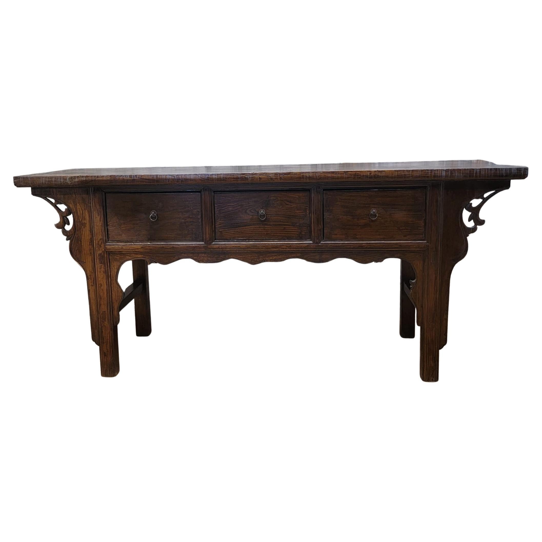 Antique Shanxi Province Winged Elm Sideboard with 3 Drawers