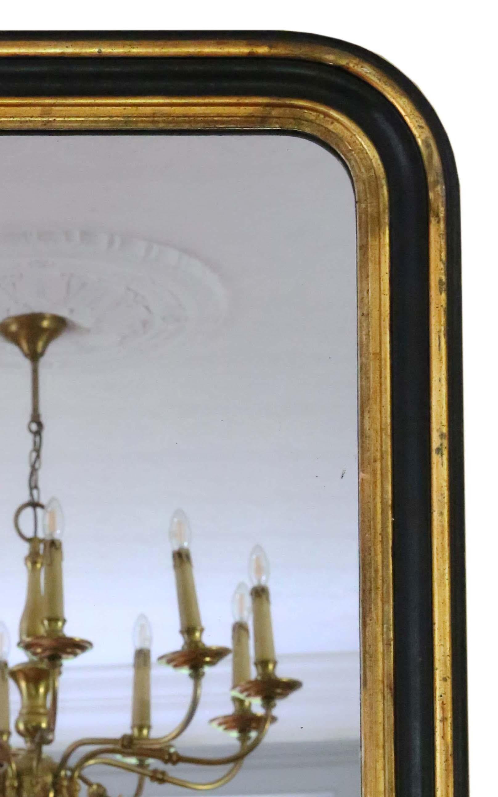 Glass Antique shaped 19th Century large quality black and gilt overmantle wall mirror