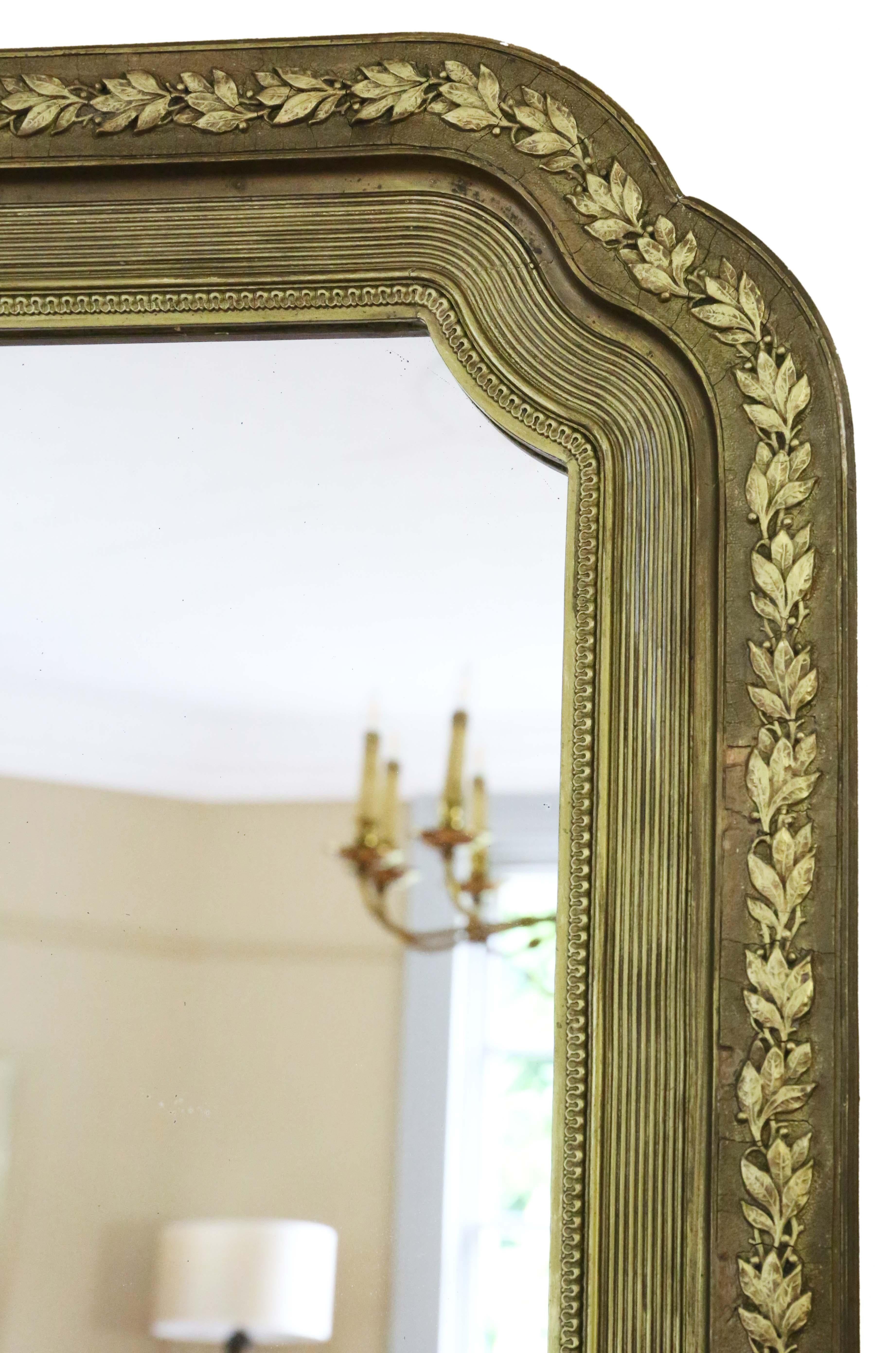 Glass Antique shaped 19th Century large quality gilt overmantle or wall mirror For Sale