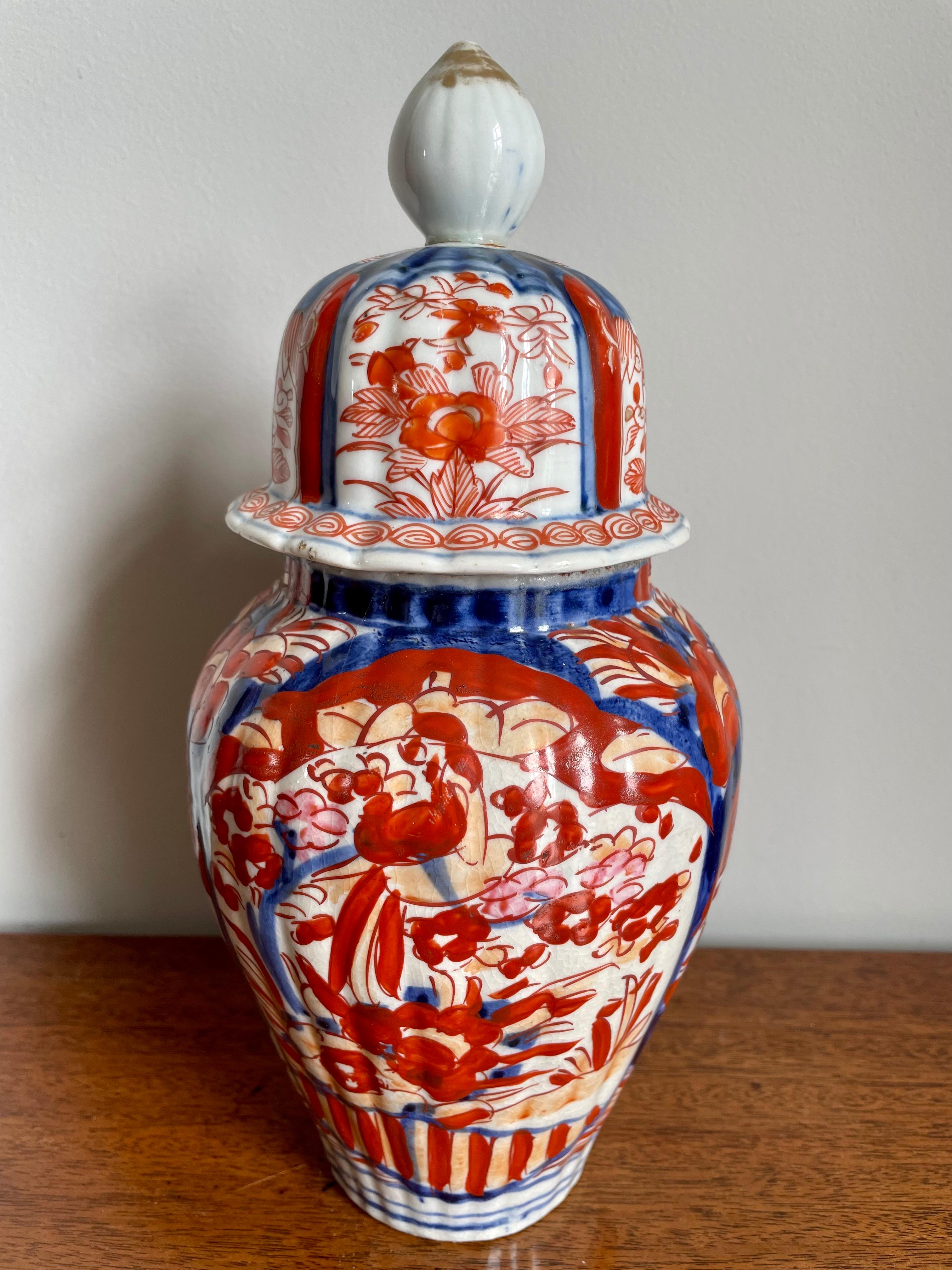 19th Century Antique Shaped Imari Vase with Lid For Sale