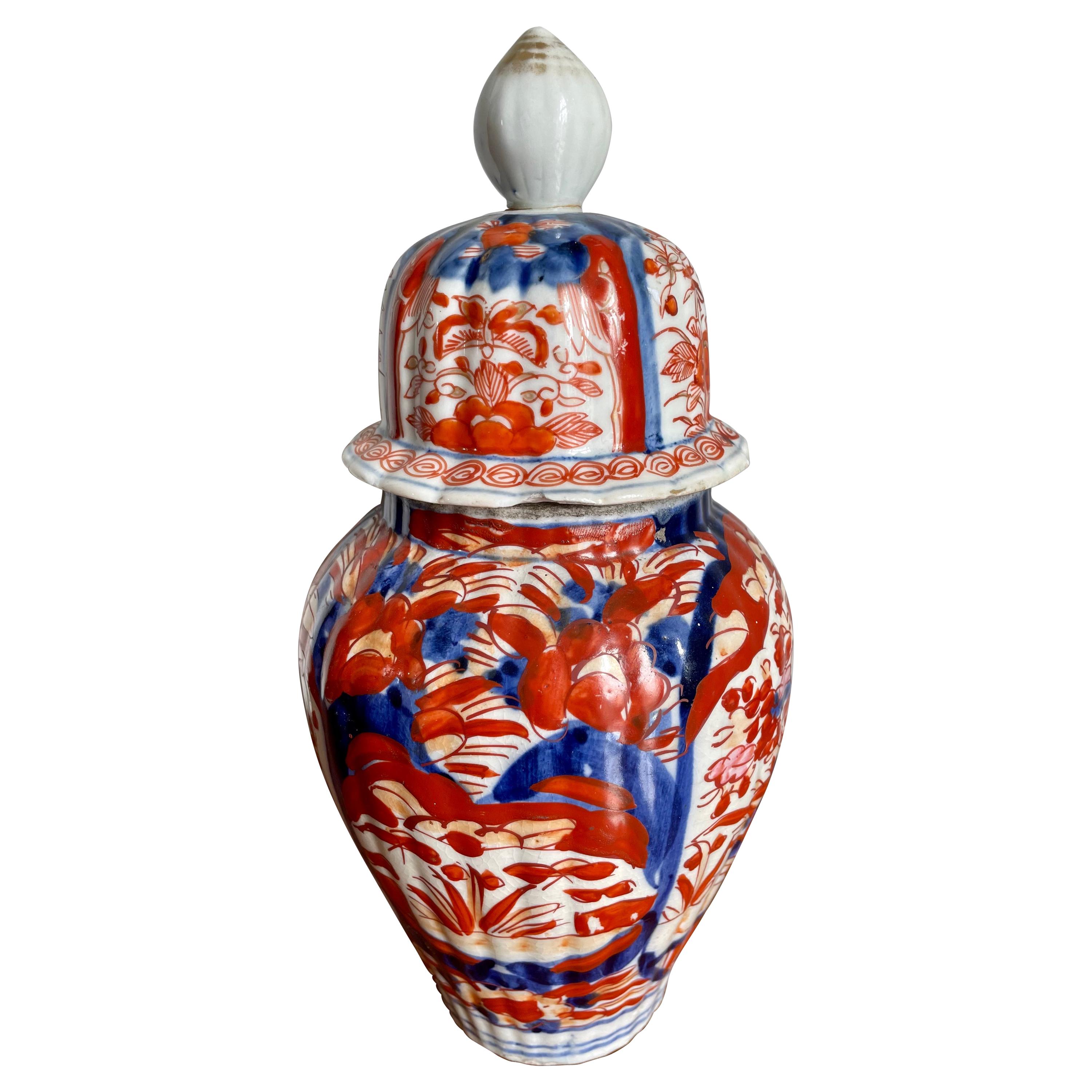 Antique Shaped Imari Vase with Lid For Sale