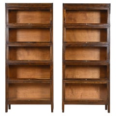 Antique Shaw Walker Arts & Crafts Mahogany Five-Stack Barrister Bookcases, Pair