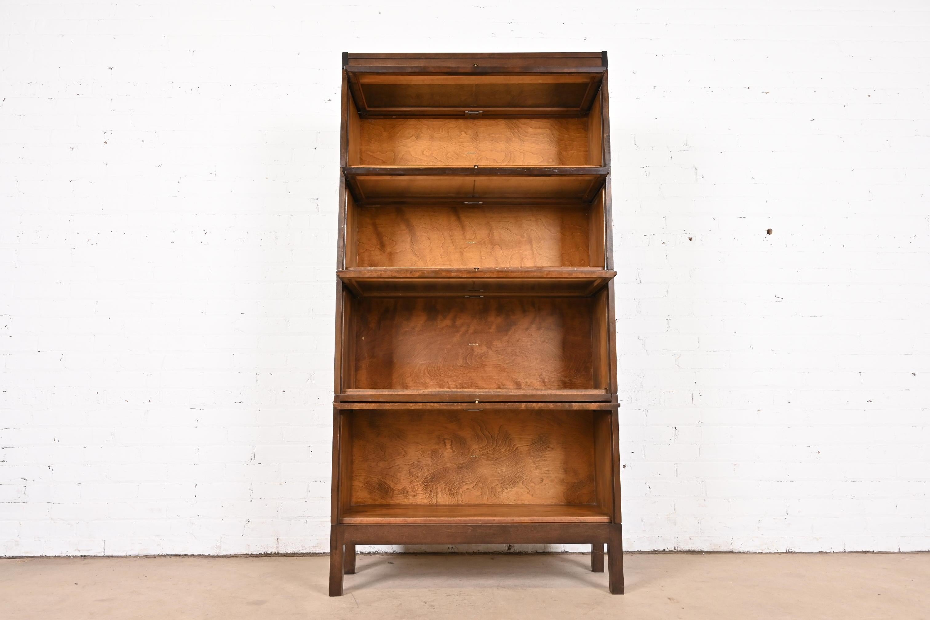 Antique Shaw Walker Arts & Crafts Mahogany Four-Stack Barrister Bookcase, 1920s In Good Condition For Sale In South Bend, IN