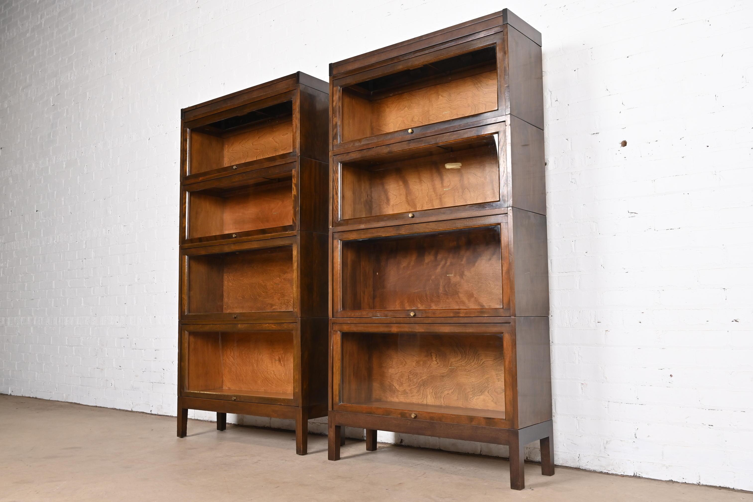 Arts and Crafts Antique Shaw Walker Arts & Crafts Mahogany Four-Stack Barrister Bookcases, Pair For Sale