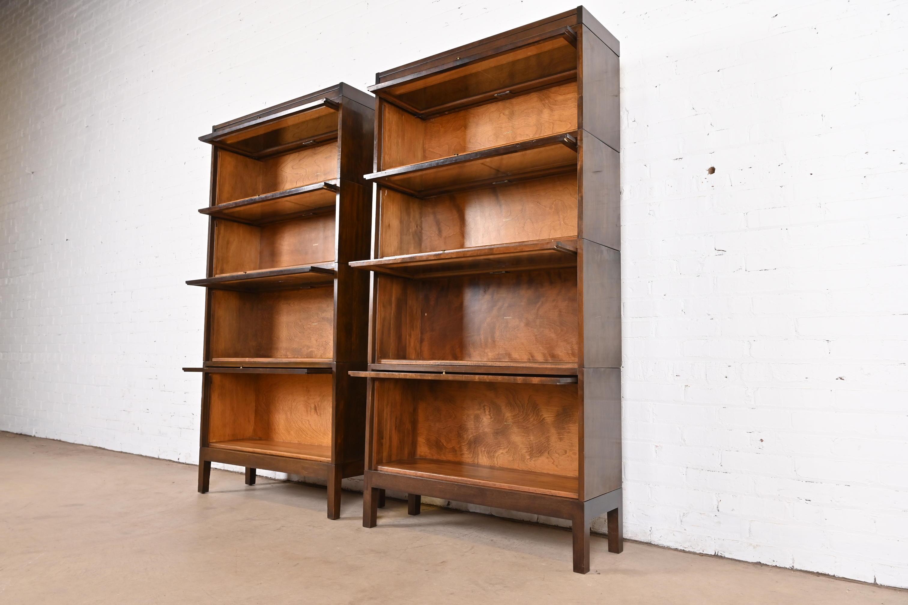 Early 20th Century Antique Shaw Walker Arts & Crafts Mahogany Four-Stack Barrister Bookcases, Pair For Sale