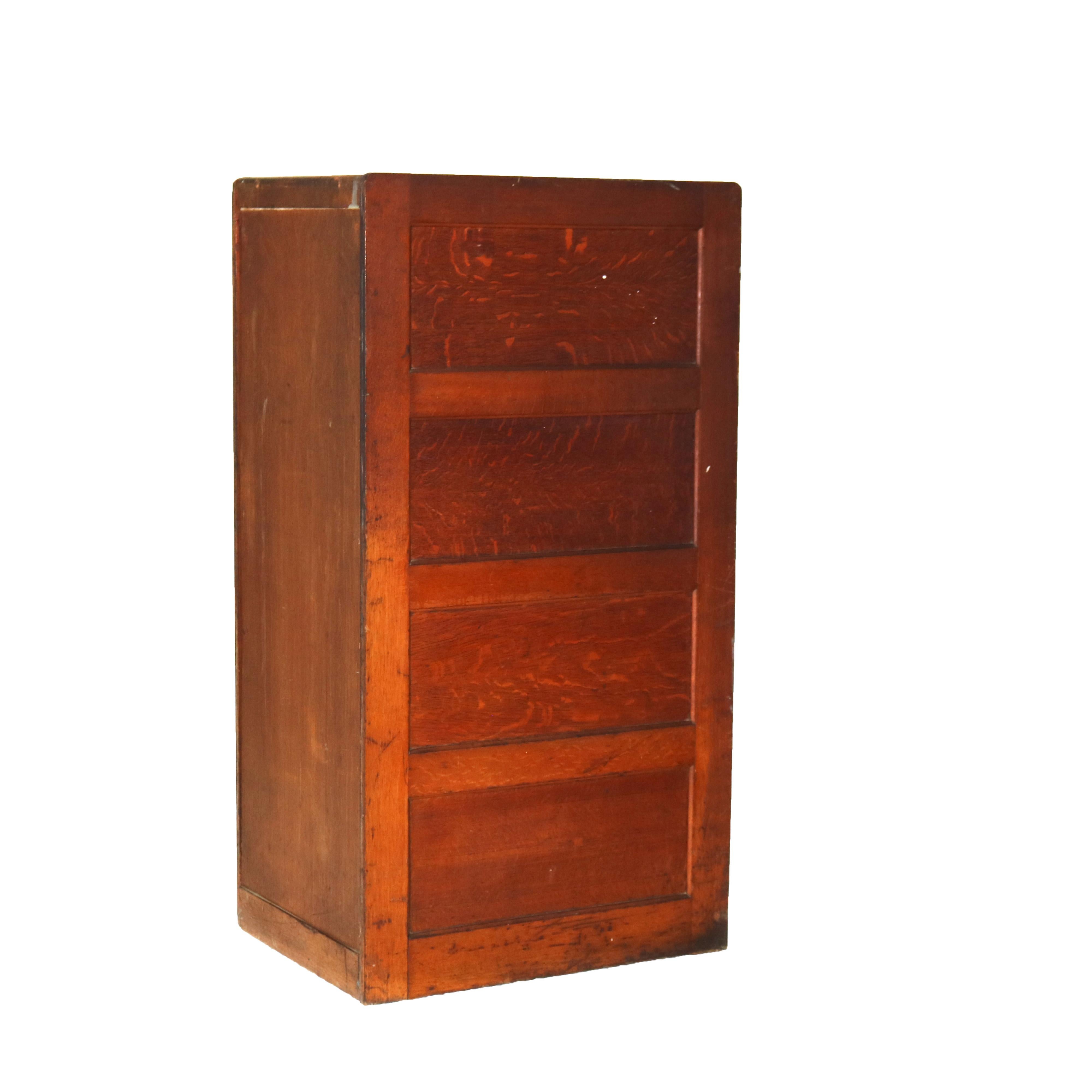 Antique Shaw Walker Arts & Crafts Paneled Oak Legal Sized 4-Drawer File Cabinet 6