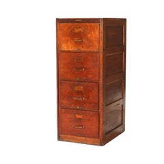 Antique Shaw Walker Arts & Crafts Paneled Oak Legal Sized 4-Drawer File Cabinet