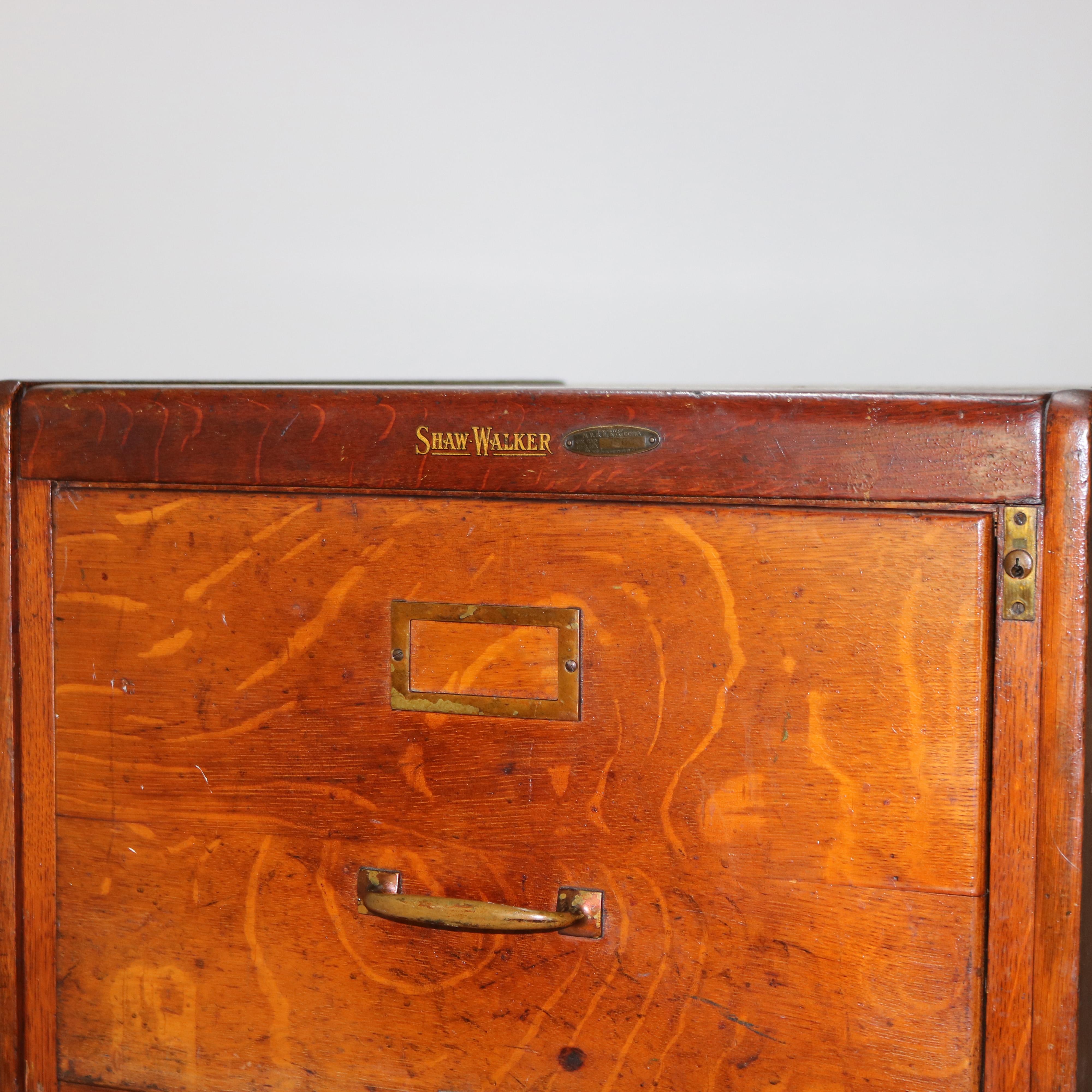 Antique Shaw Walker Arts & Crafts Paneled Oak Legal Sized 4-Drawer File Cabinet In Good Condition In Big Flats, NY