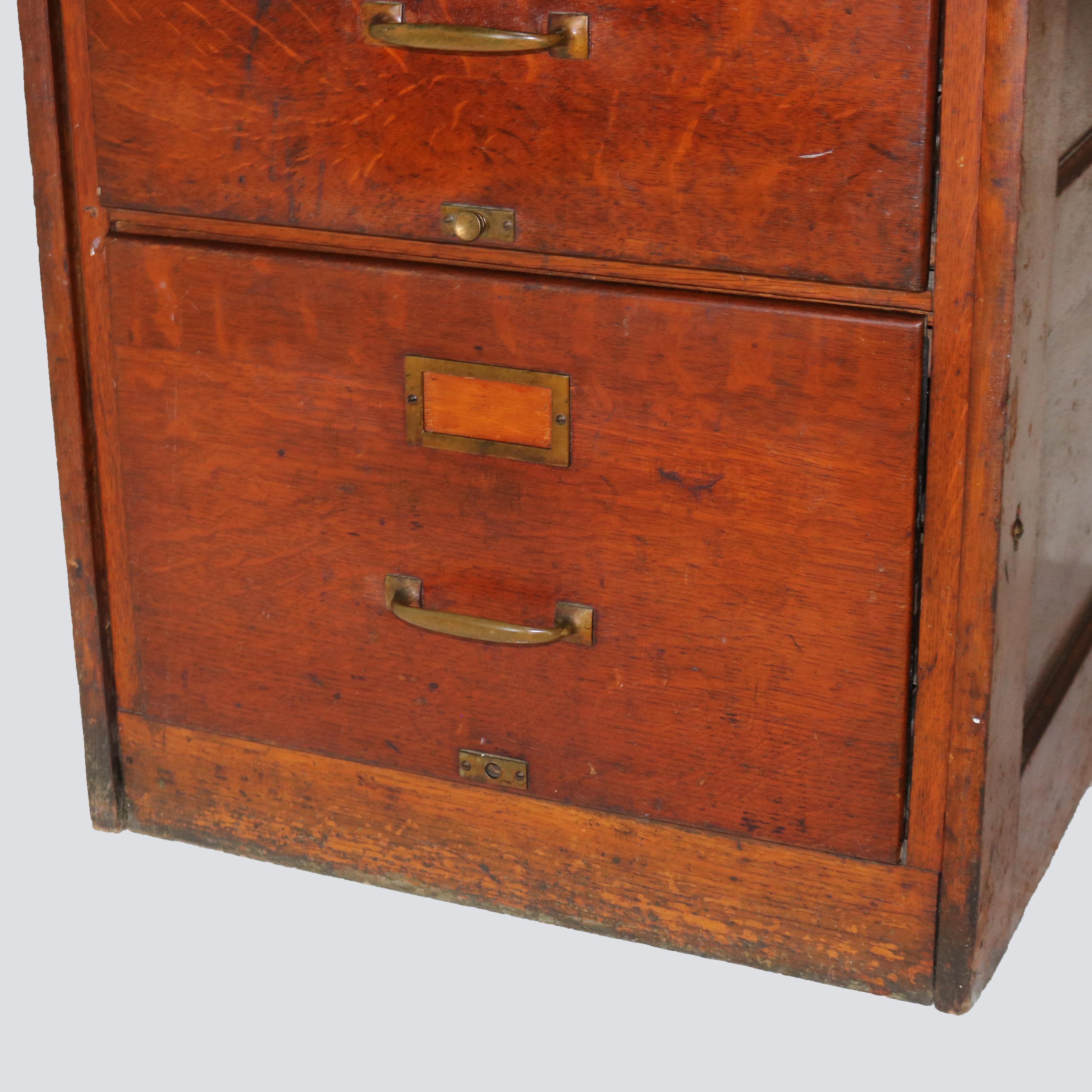 20th Century Antique Shaw Walker Arts & Crafts Paneled Oak Legal Sized 4-Drawer File Cabinet