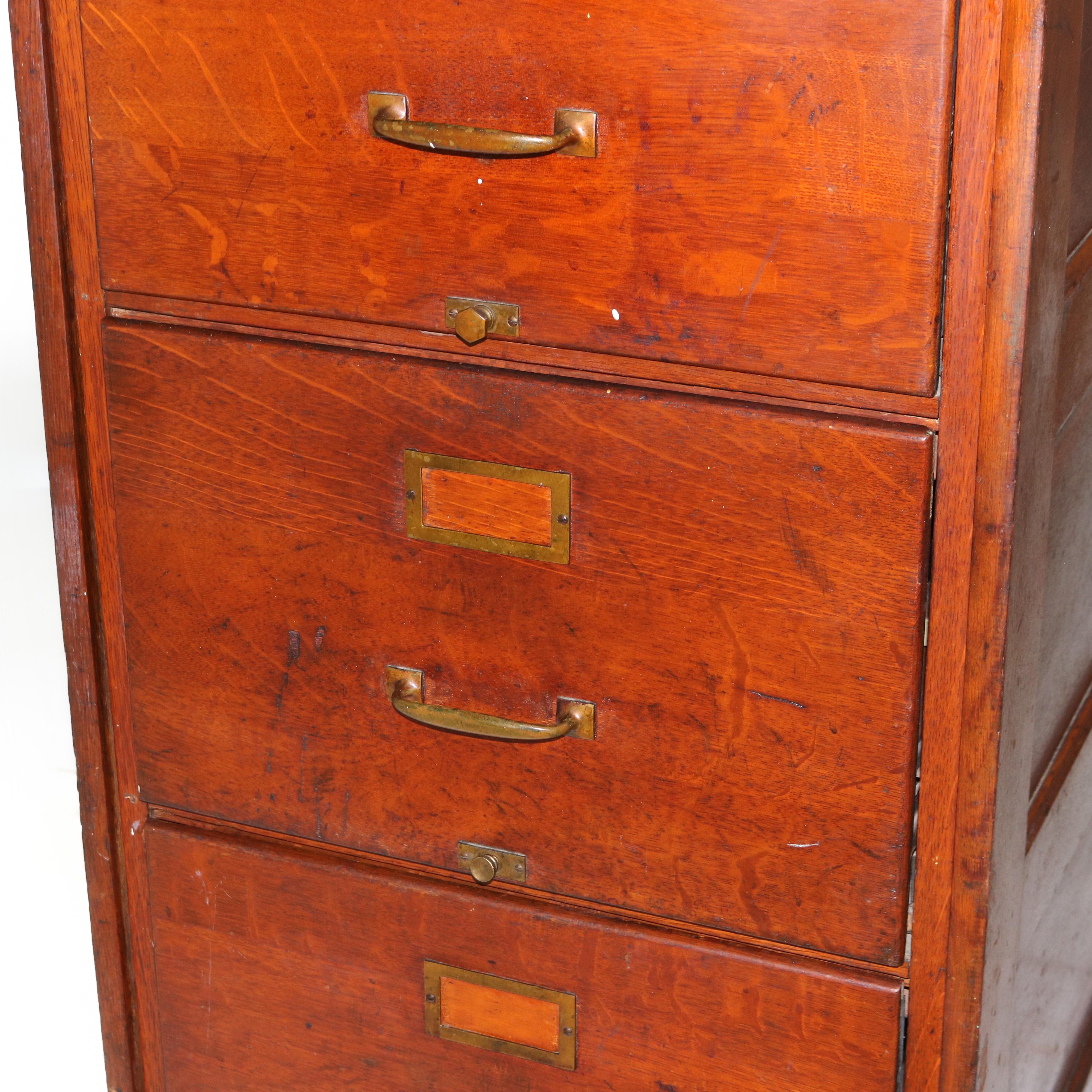 Antique Shaw Walker Arts & Crafts Paneled Oak Legal Sized 4-Drawer File Cabinet 1