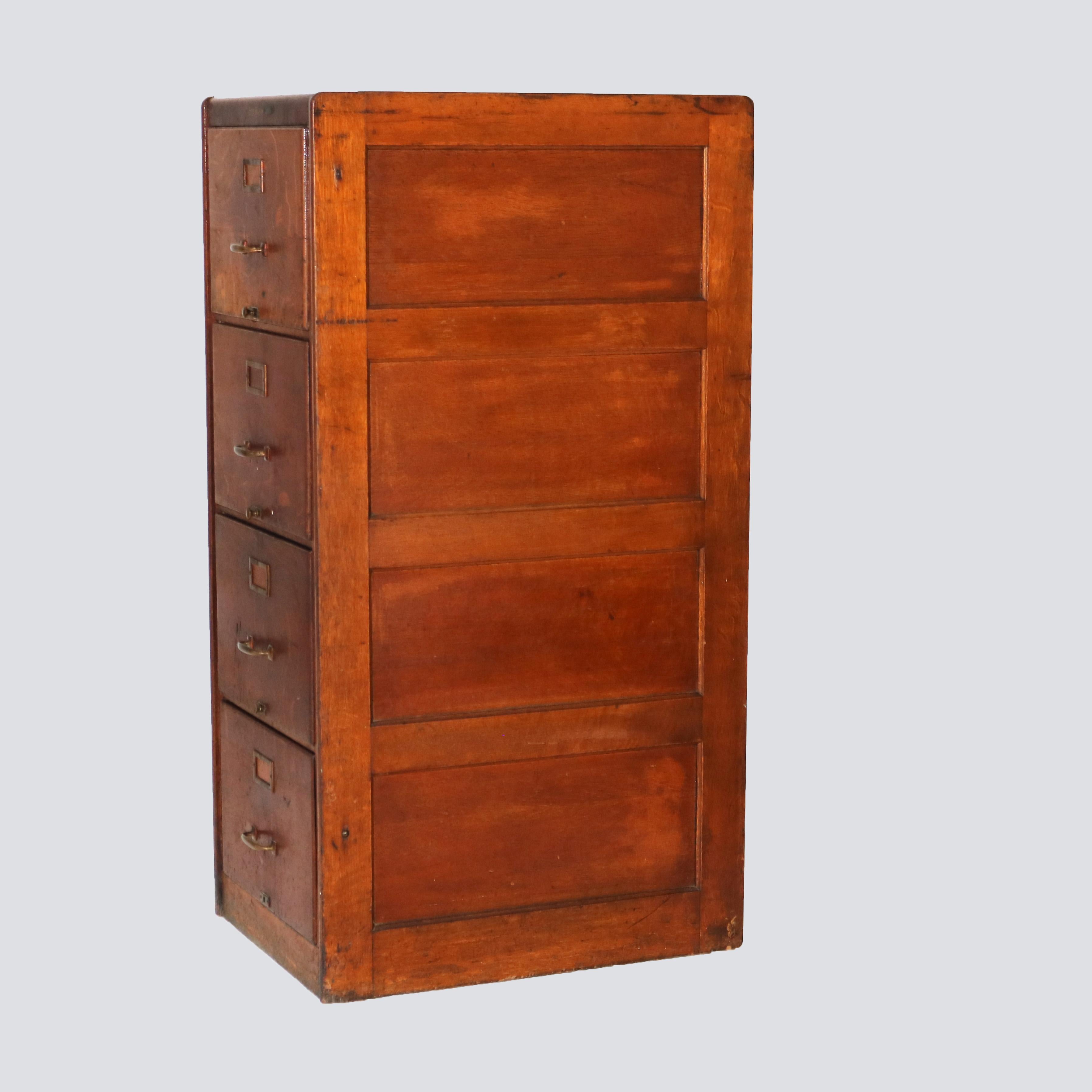 Antique Shaw Walker Arts & Crafts Paneled Oak Legal Sized 4-Drawer File Cabinet 3