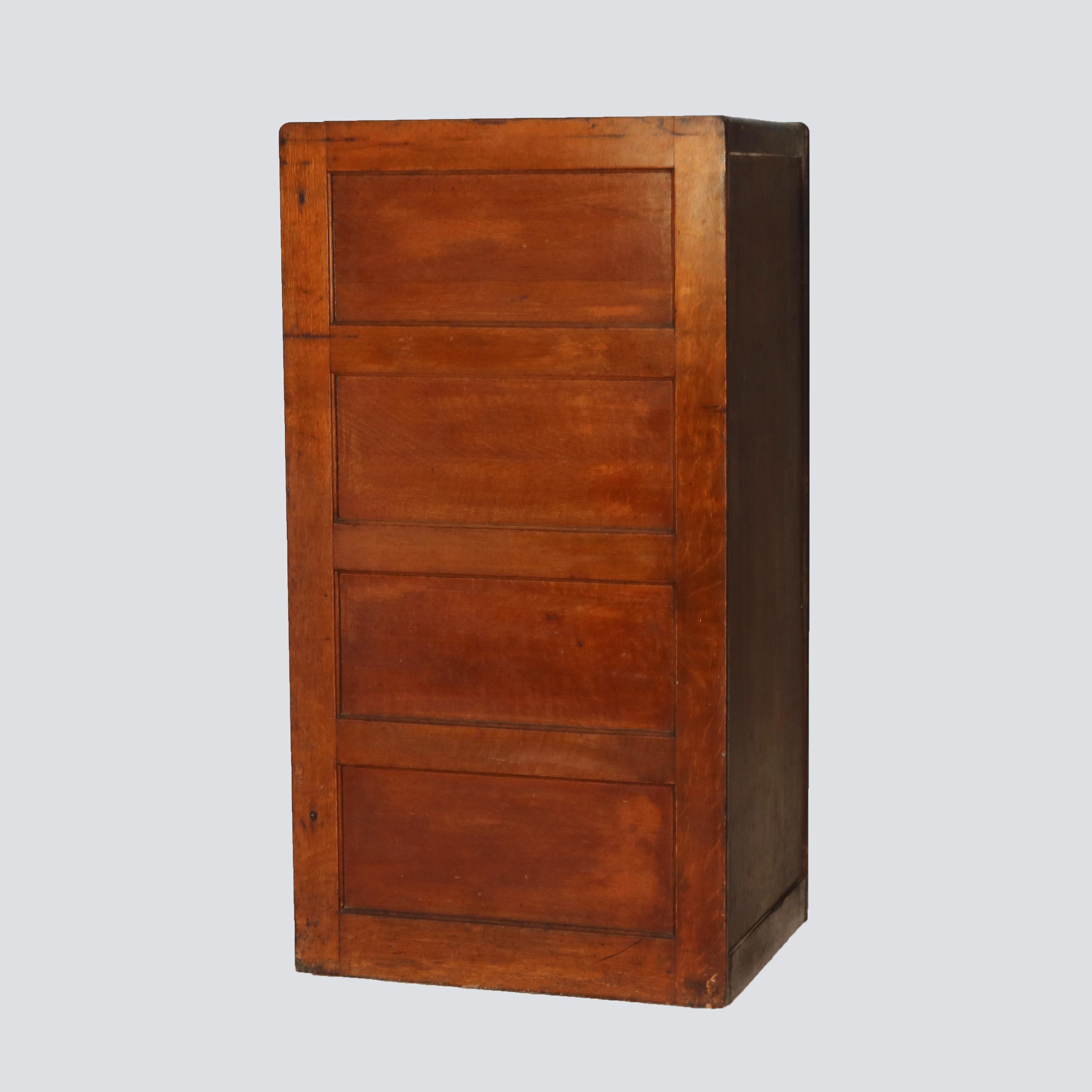Antique Shaw Walker Arts & Crafts Paneled Oak Legal Sized 4-Drawer File Cabinet 4