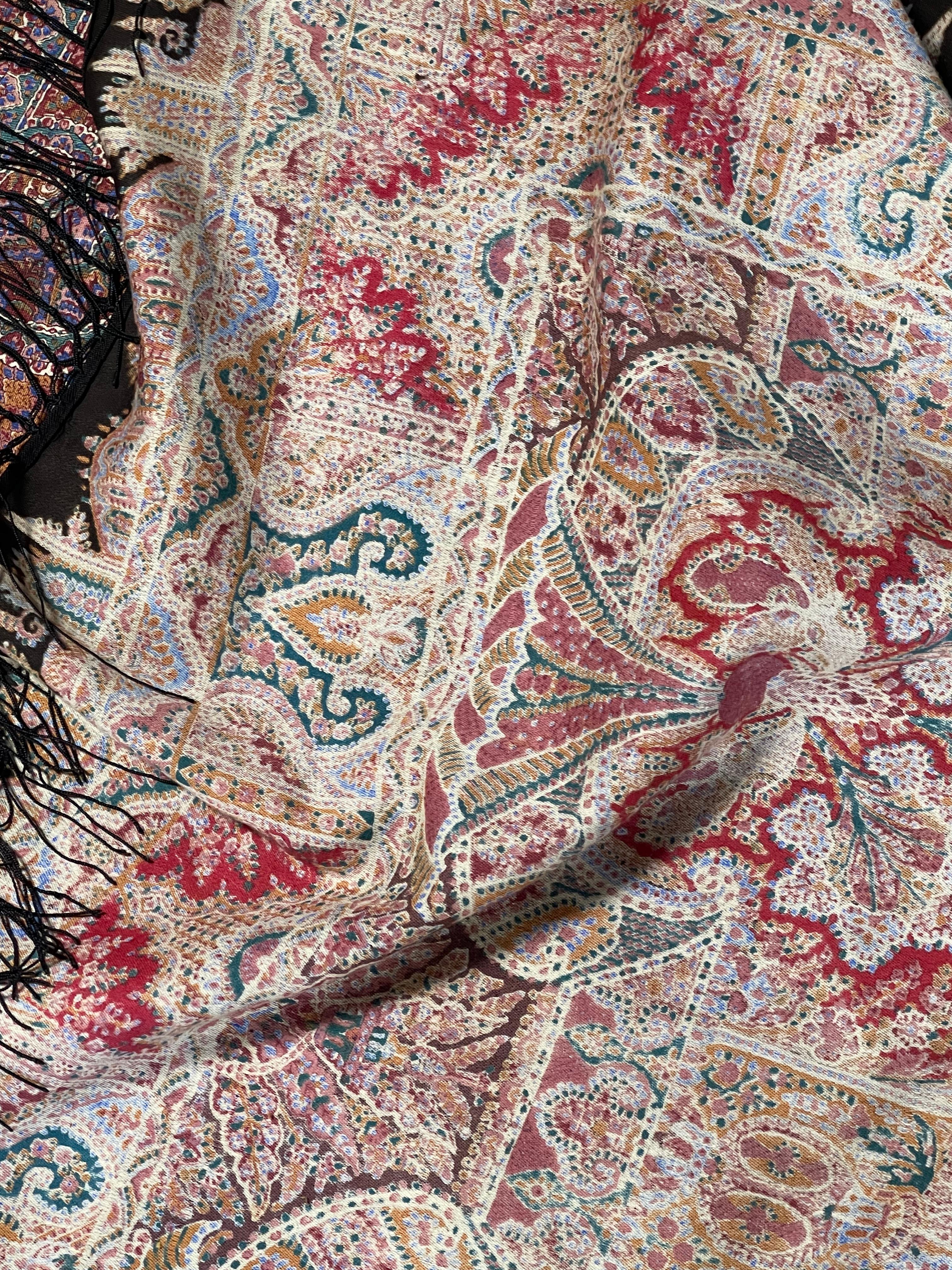 Antique Paisley  Shawl Kashmiri Block Printed For Sale 7
