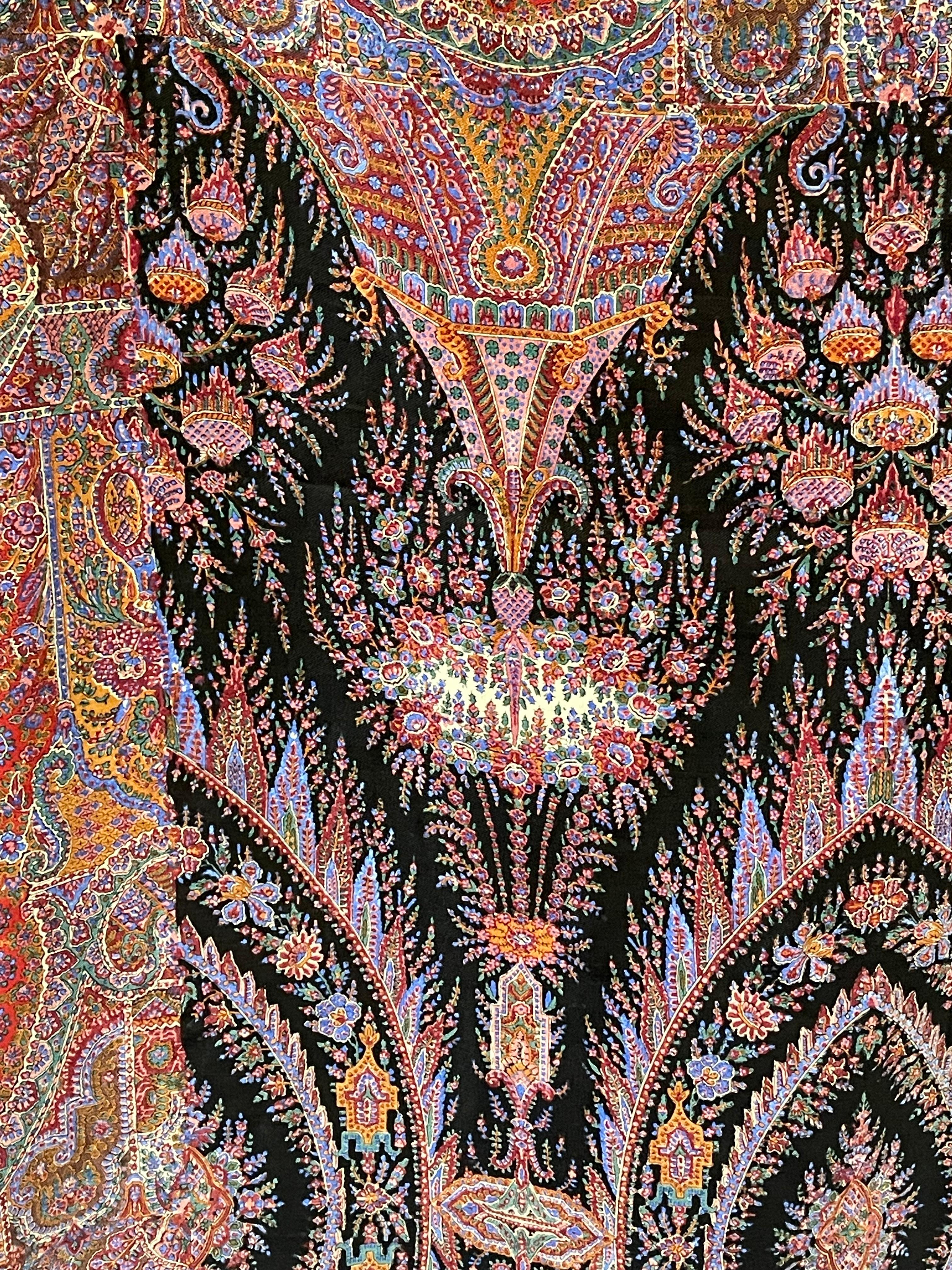 Moorish Antique Paisley  Shawl Kashmiri Block Printed For Sale