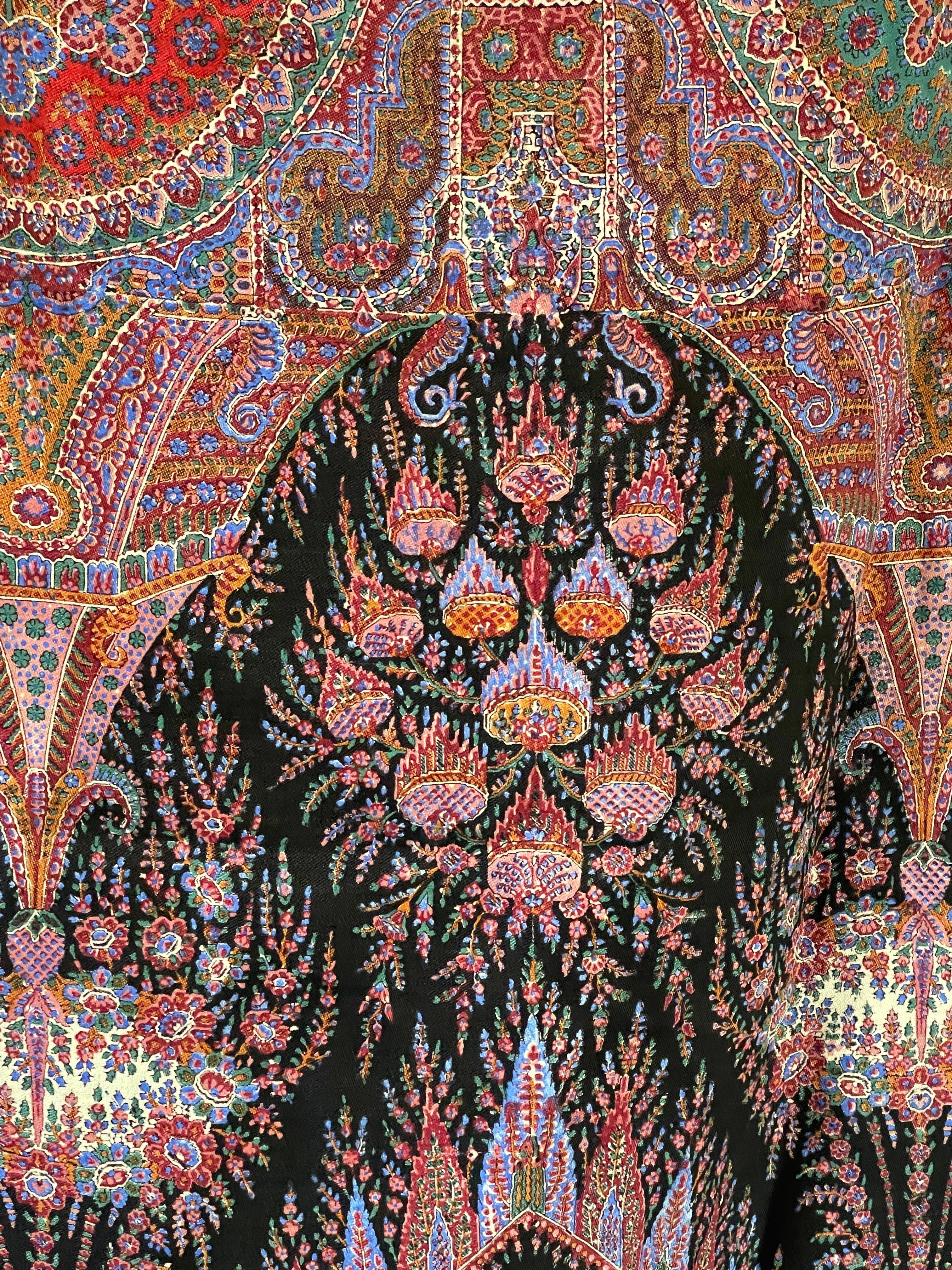 French Antique Paisley  Shawl Kashmiri Block Printed For Sale