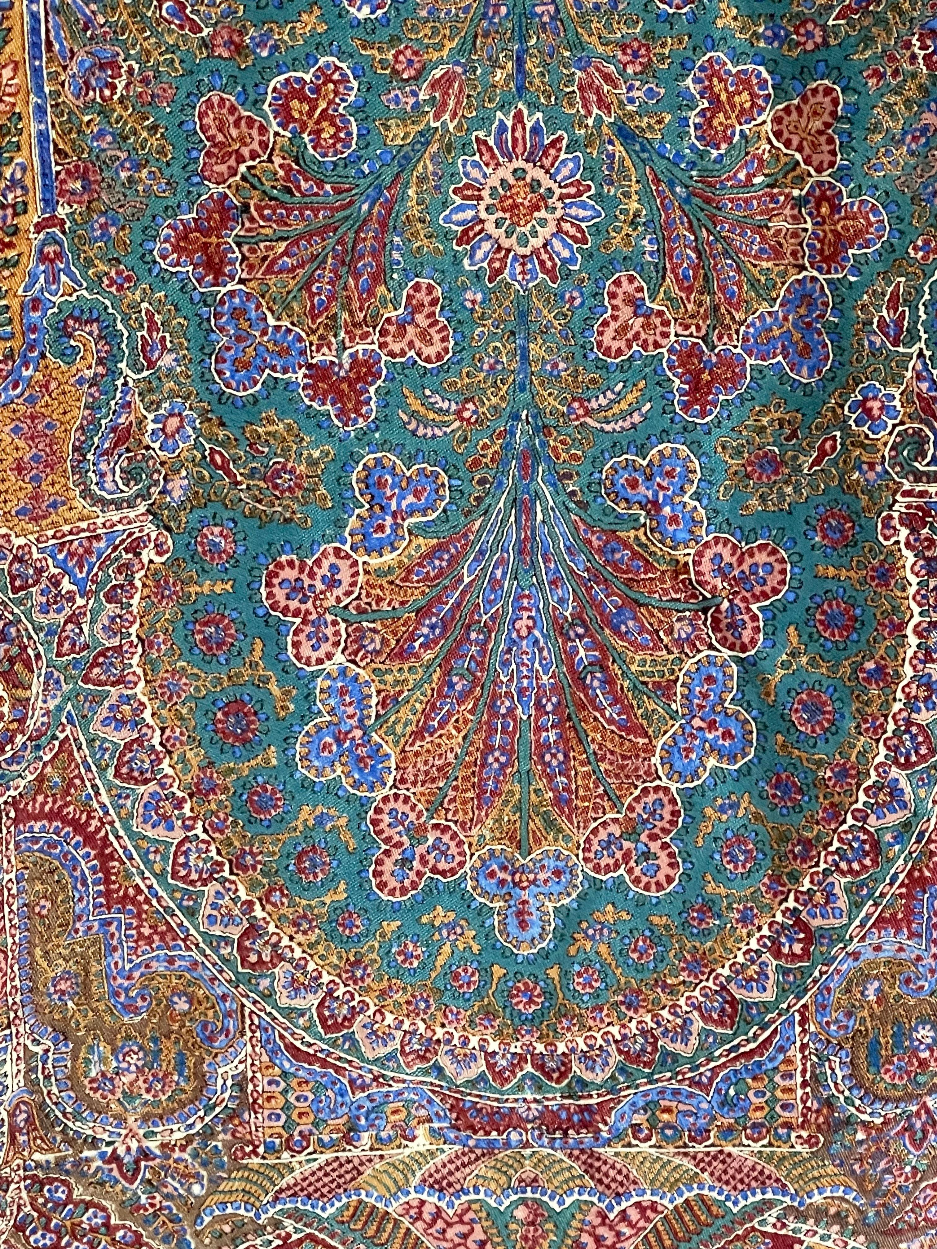 Antique Paisley  Shawl Kashmiri Block Printed In Good Condition For Sale In Canterbury, GB