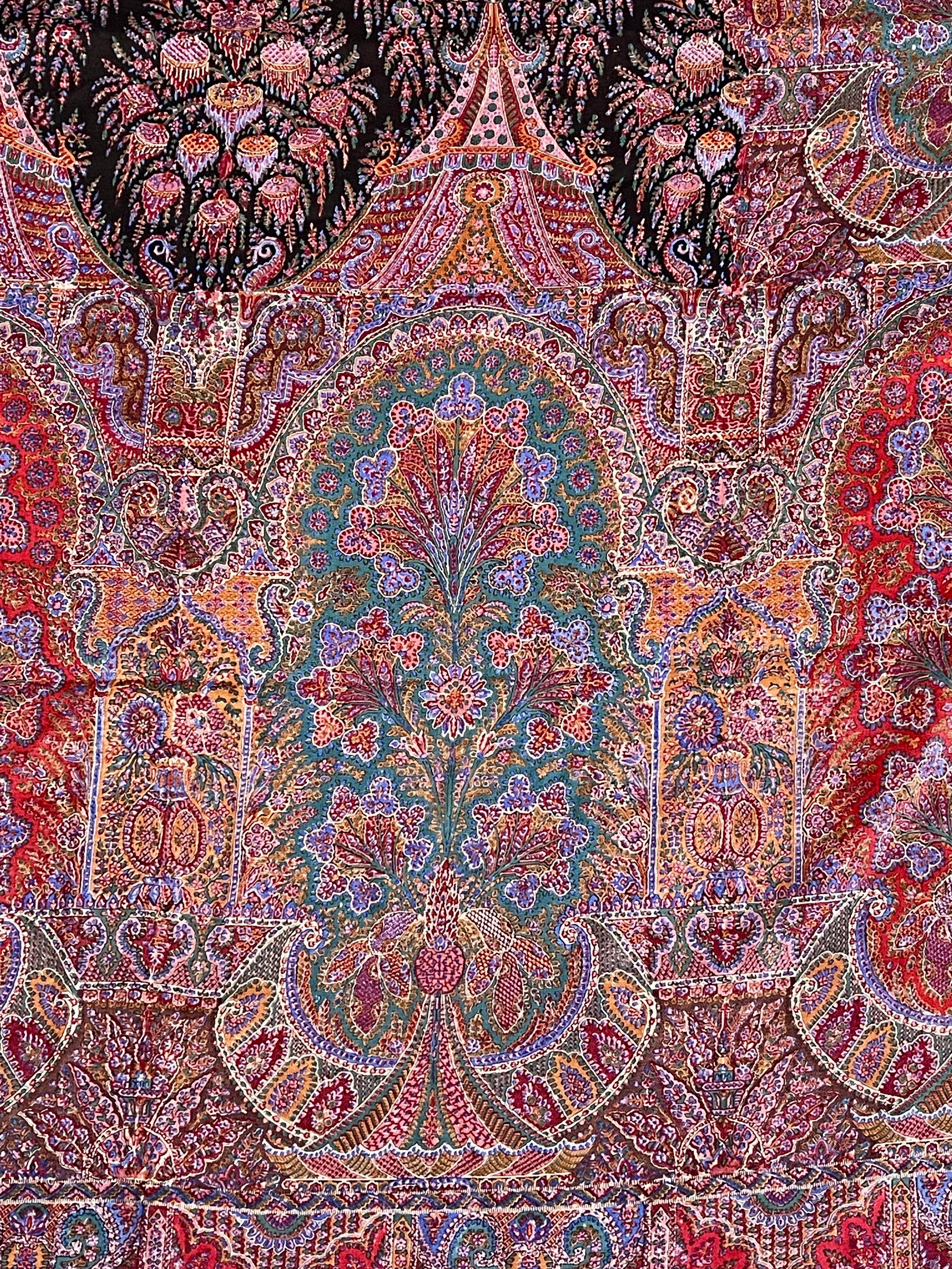 Cotton Antique Paisley  Shawl Kashmiri Block Printed For Sale