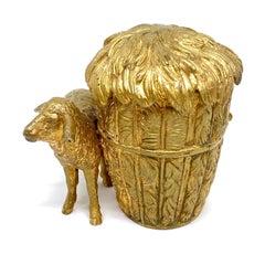 Antique Sheep and Basket Metal Inkwell or Catchall, Germany, 1890s
