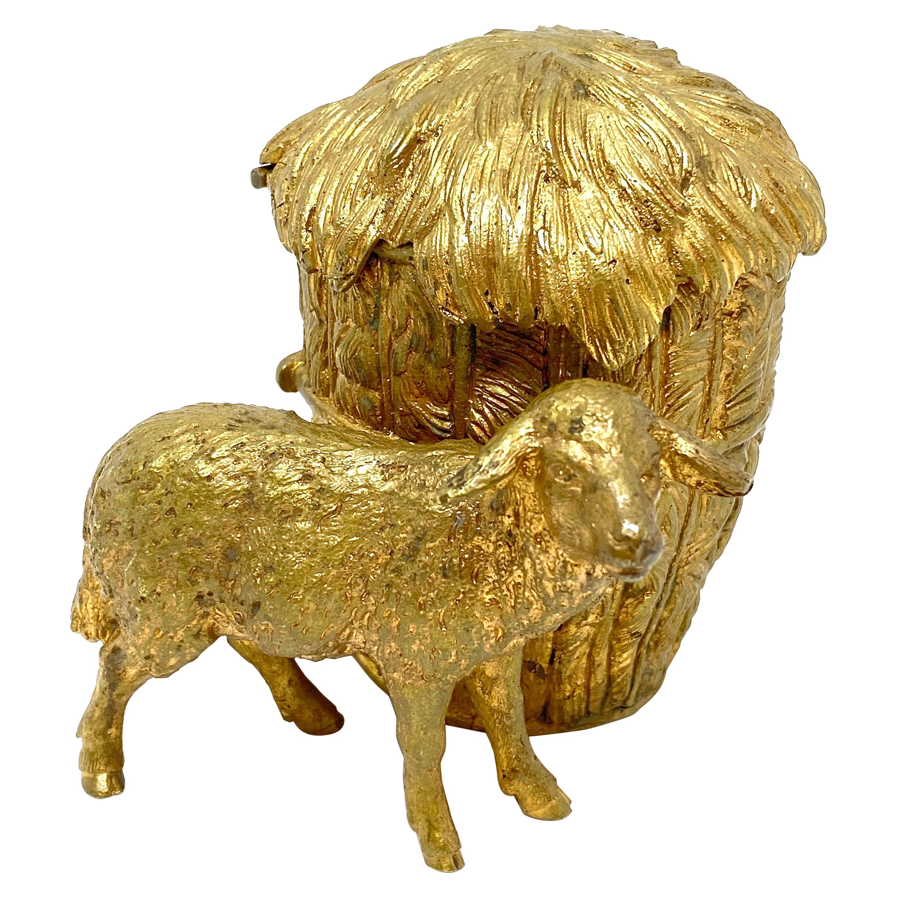 Antique Sheep and Basket Metal Inkwell or Catchall, Germany, 1890s