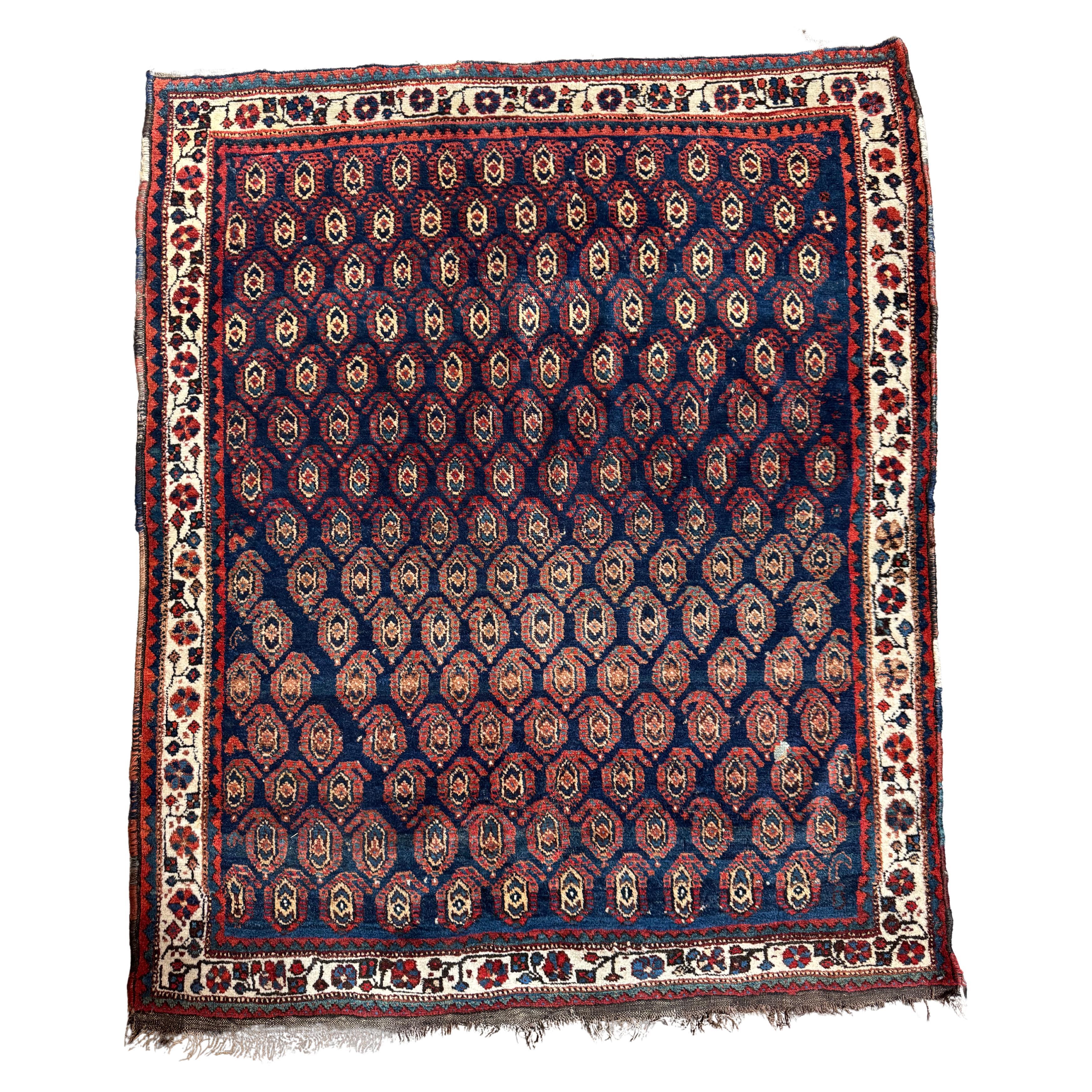 Tappeto antico tribale Sheeraz con motivo Gul ripetuto - 5' X 4'1"