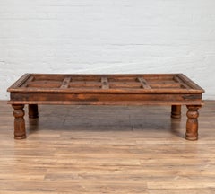 Antique Sheesham Wood Indian Palace Door Made into Coffee Table with Iron Studs