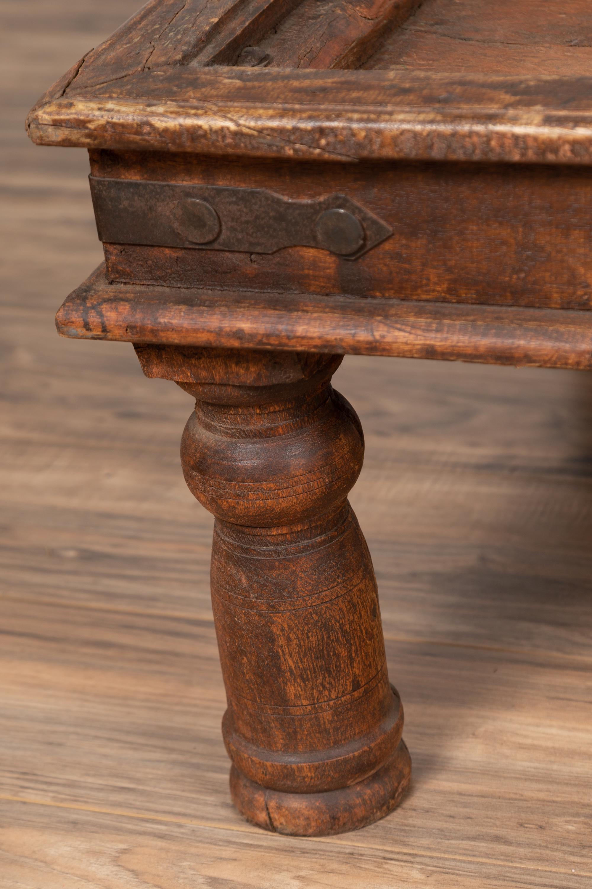 20th Century Antique Sheesham Wood Indian Palace Door Made into Coffee Table with Iron Studs