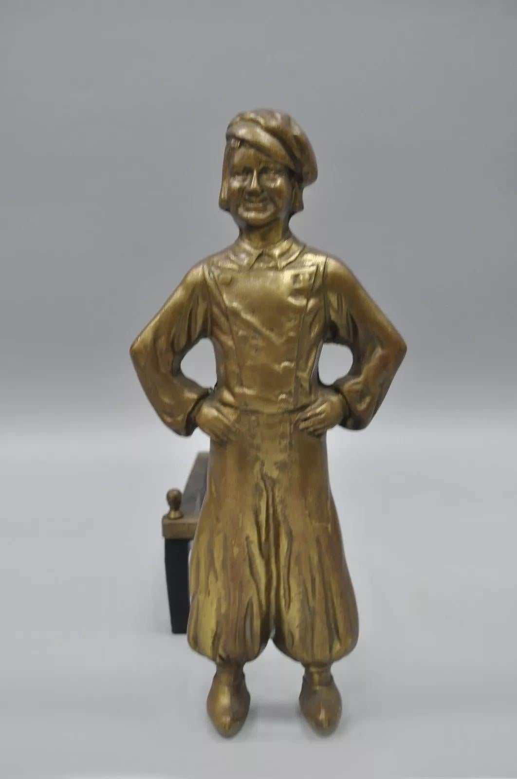 Antiguo niño y niña holandeses de Sheffield de bronce y hierro fundido para chimenea - Pareja Desconocido en venta