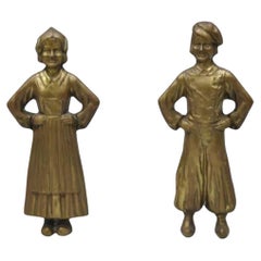 Antique Sheffield Dutch Boy and Girl Bronze & Cast Iron Fireplace Andiron - Pair