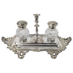 Antique Sheffield England Double Inkwell Stand