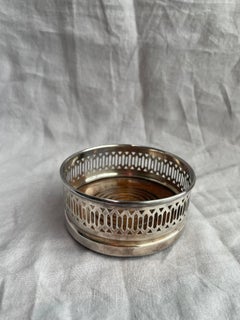 Antique Sheffield English Silver-Plated Wine Coaster with Turned Wood Base