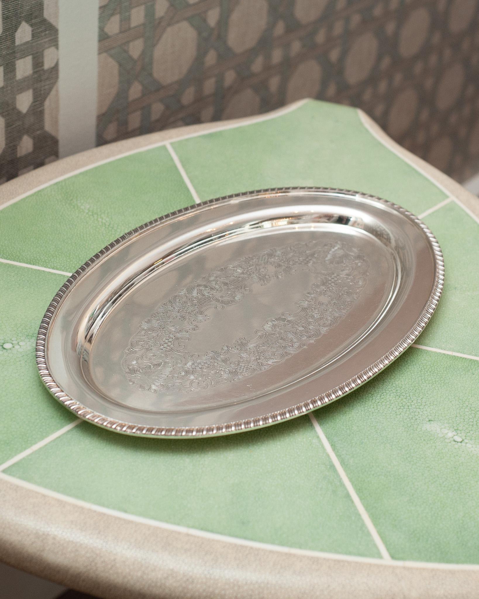 English Antique Sheffield Reproduction Silver Plate Oval Serving Tray