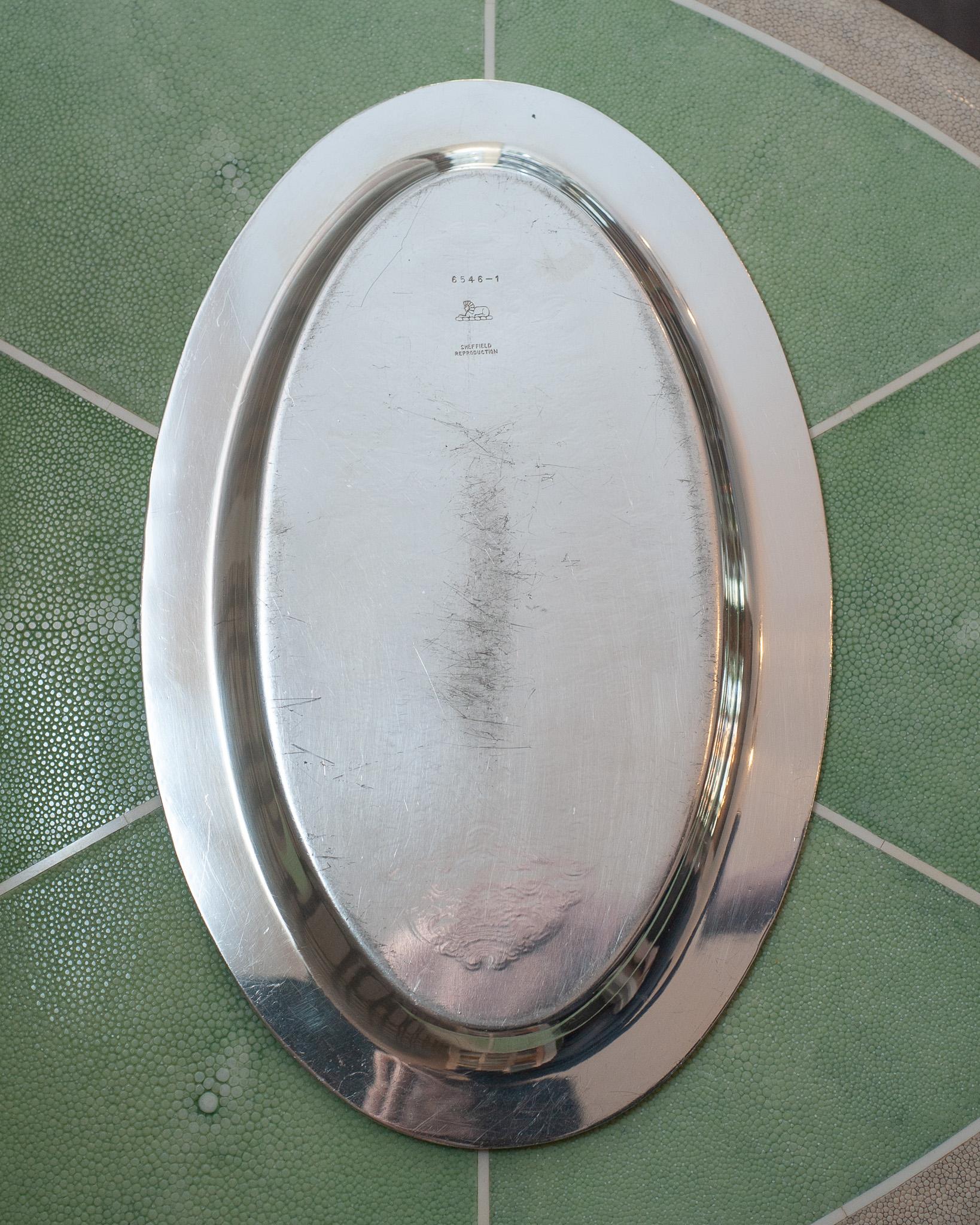 20th Century Antique Sheffield Reproduction Silver Plate Oval Serving Tray