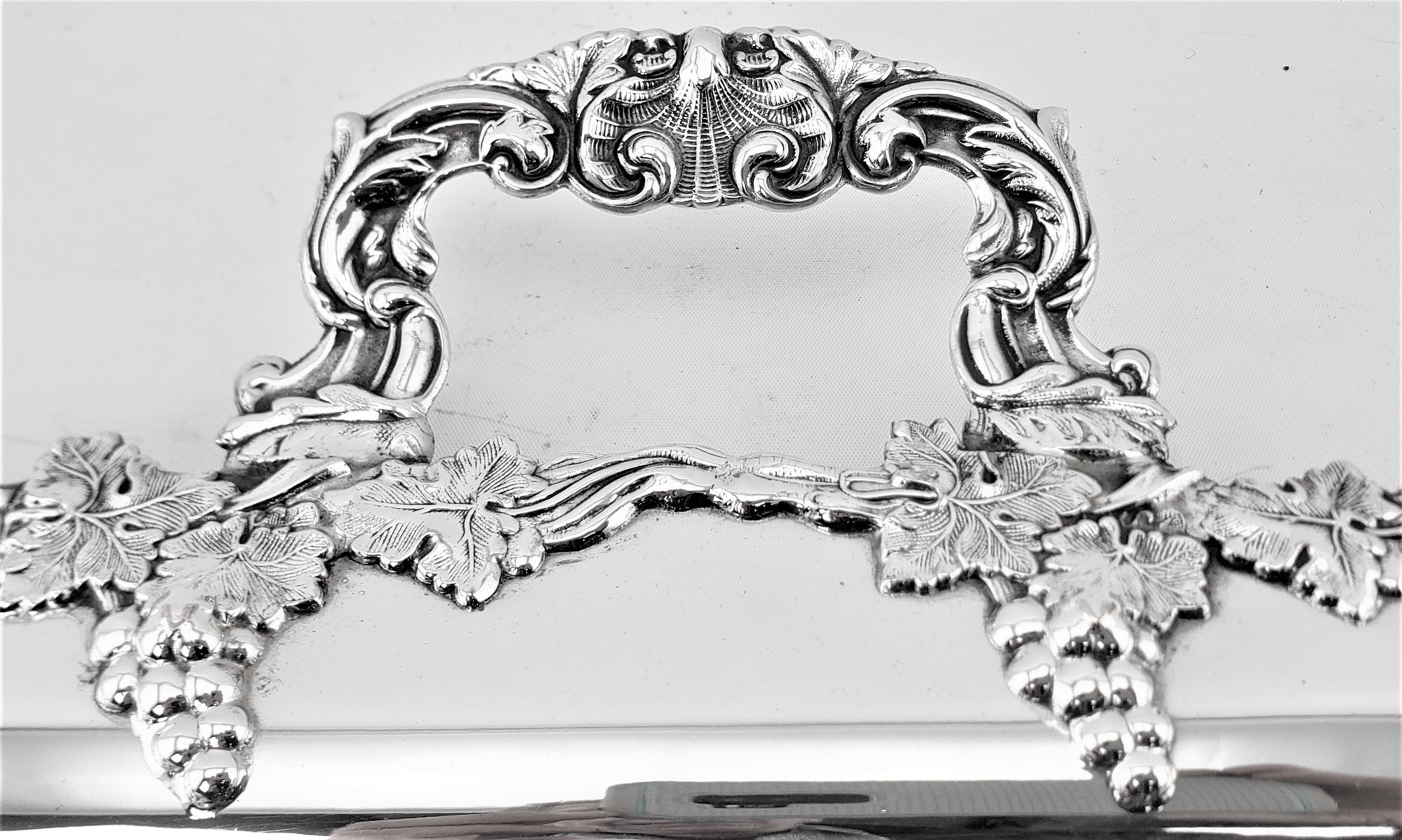 20th Century Antique Sheffield Reproduction Silver Plated Serving Tray with Grapes & Leaves For Sale