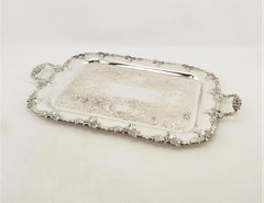 Antique Sheffield Reproduction Silver Plated Serving Tray with Grapes & Leaves