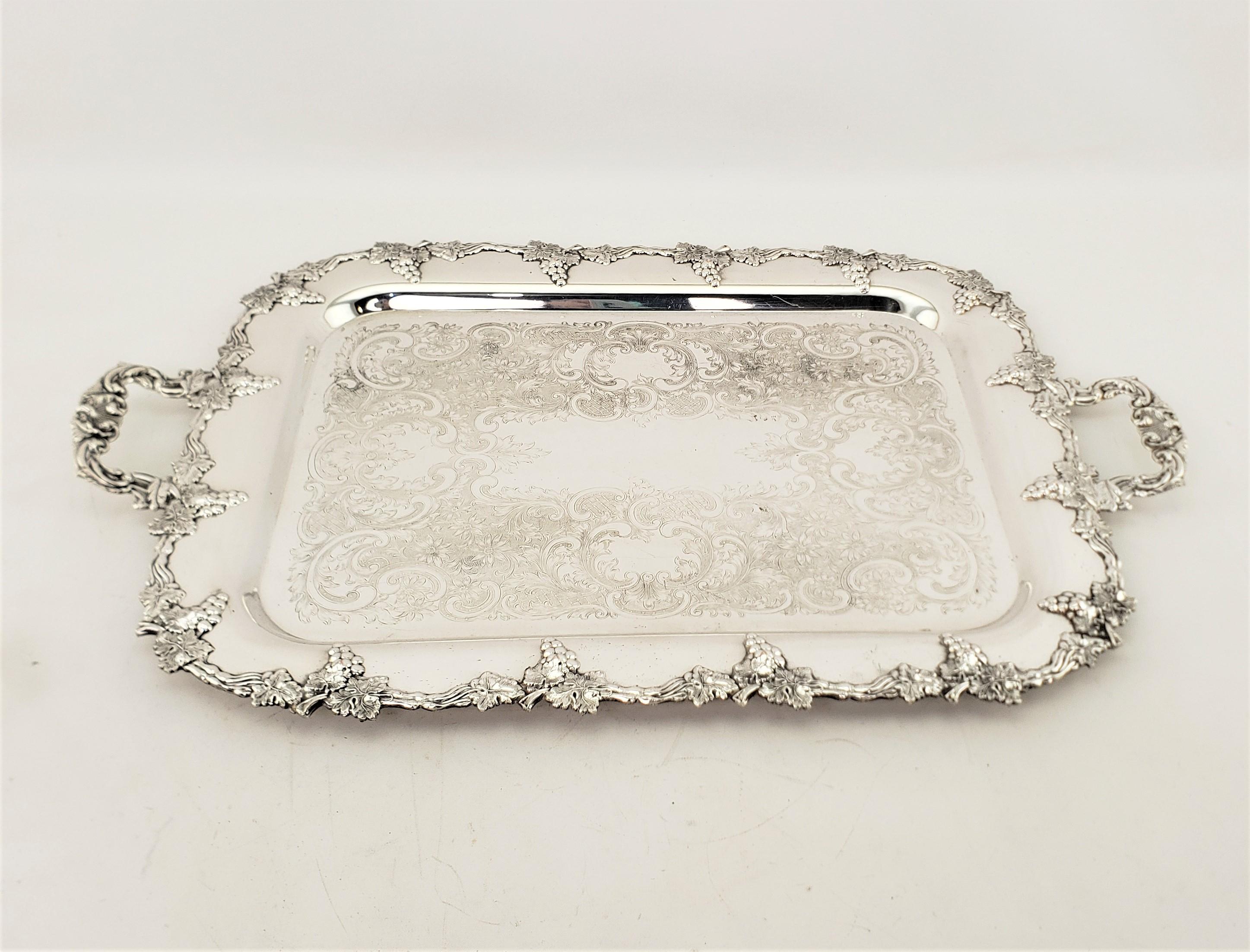 Victorian Antique Sheffield Reproduction Silver Plated Serving Tray with Grapes & Leaves For Sale
