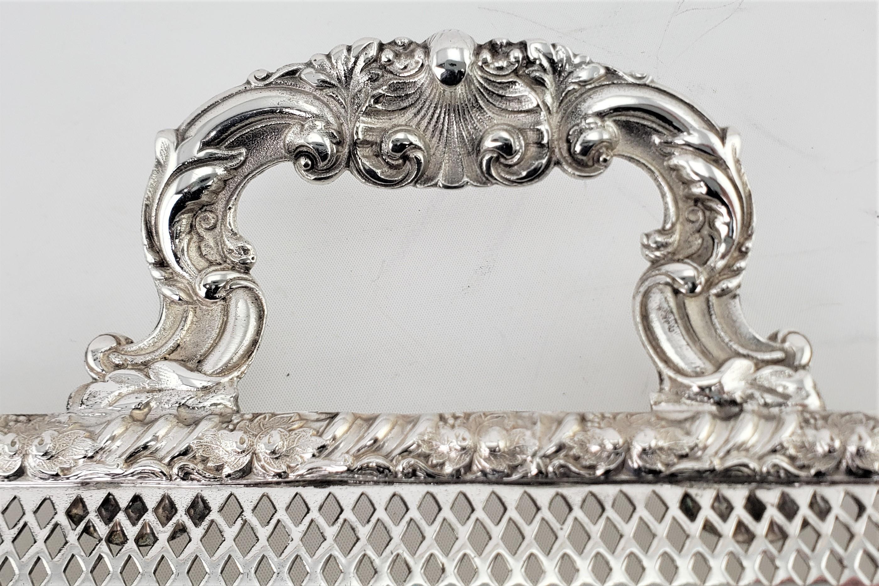 20th Century Antique Sheffield Reproduction Silver Plated Serving Tray with Pierced Surround For Sale