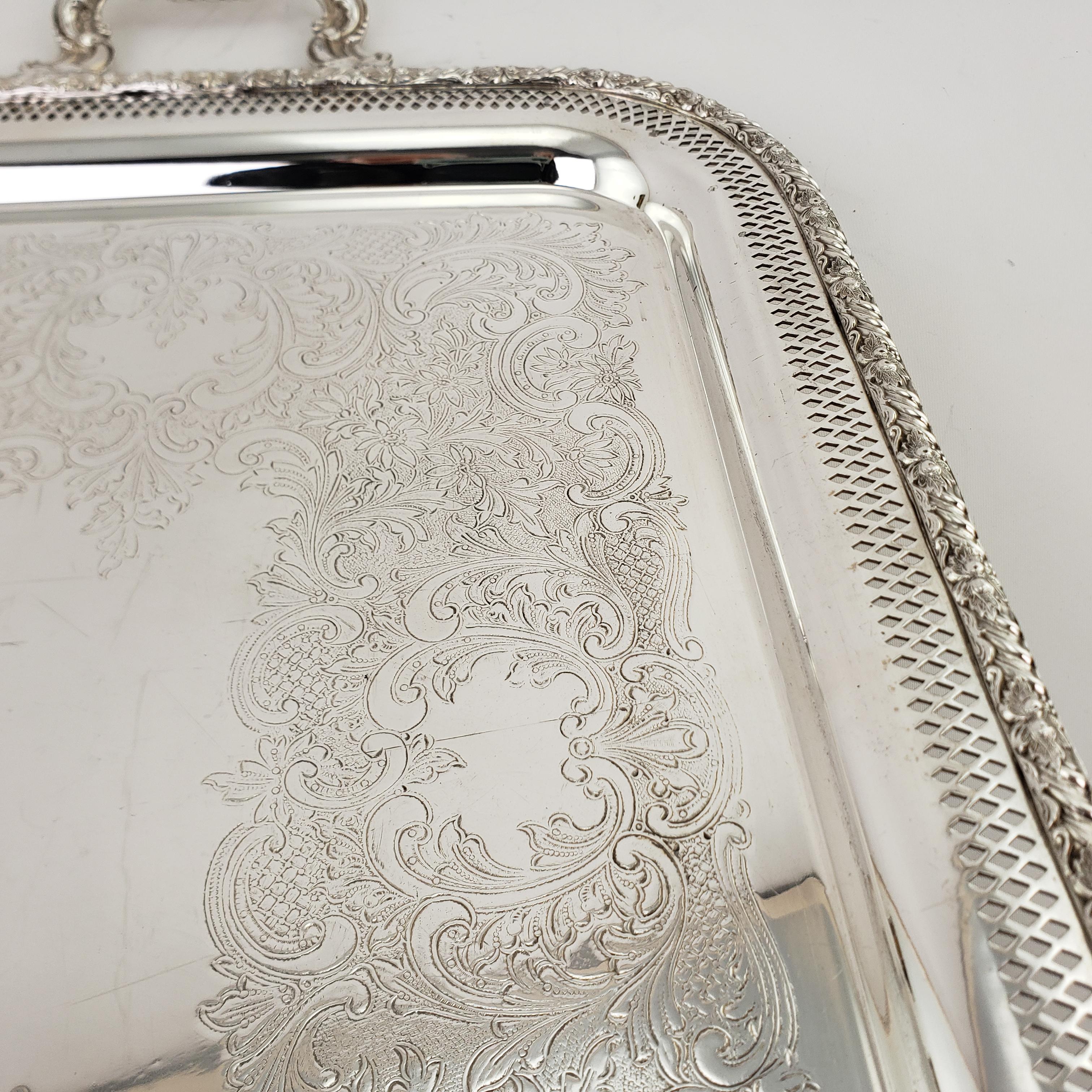 Antique Sheffield Reproduction Silver Plated Serving Tray with Pierced Surround For Sale 1