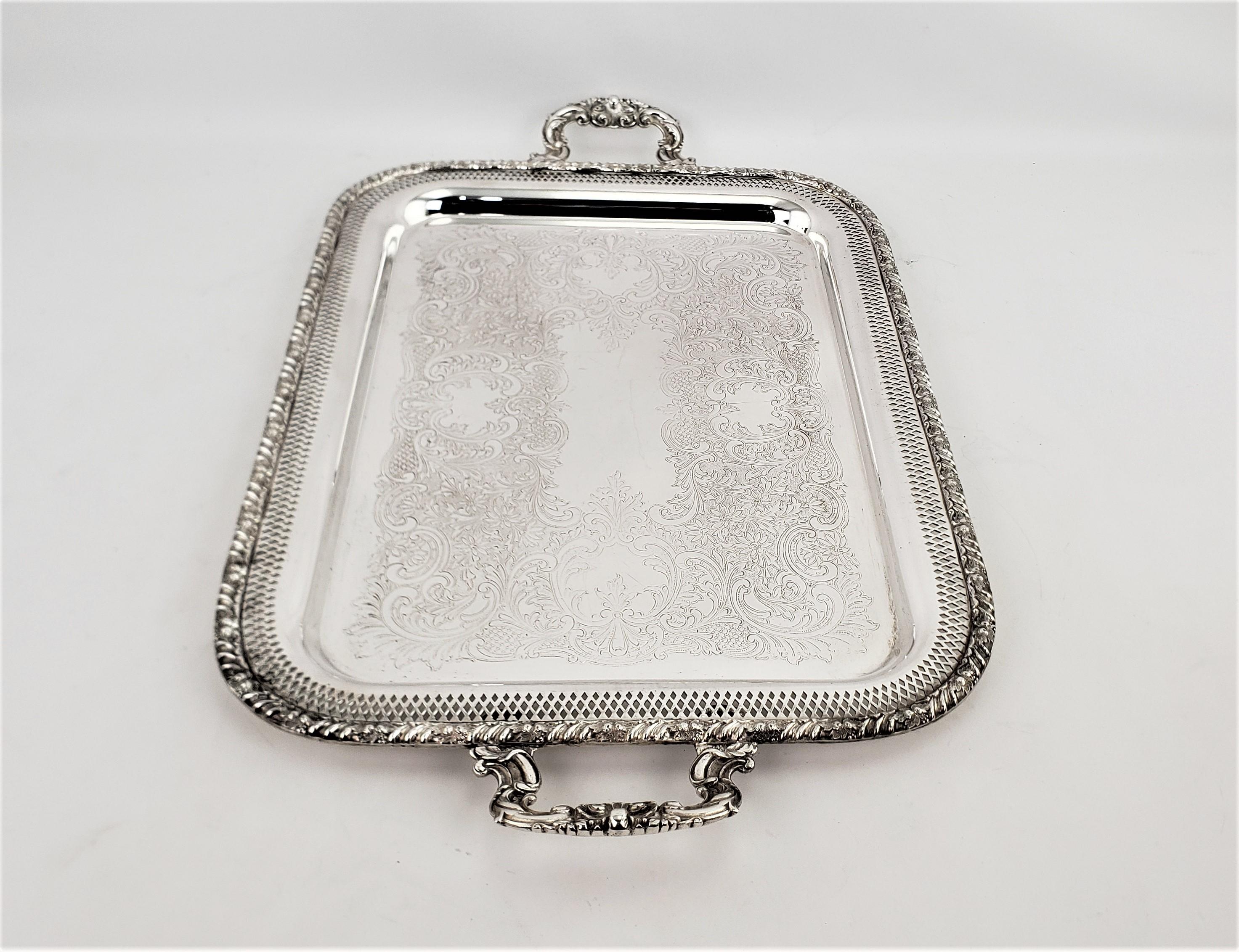Victorian Antique Sheffield Reproduction Silver Plated Serving Tray with Pierced Surround For Sale