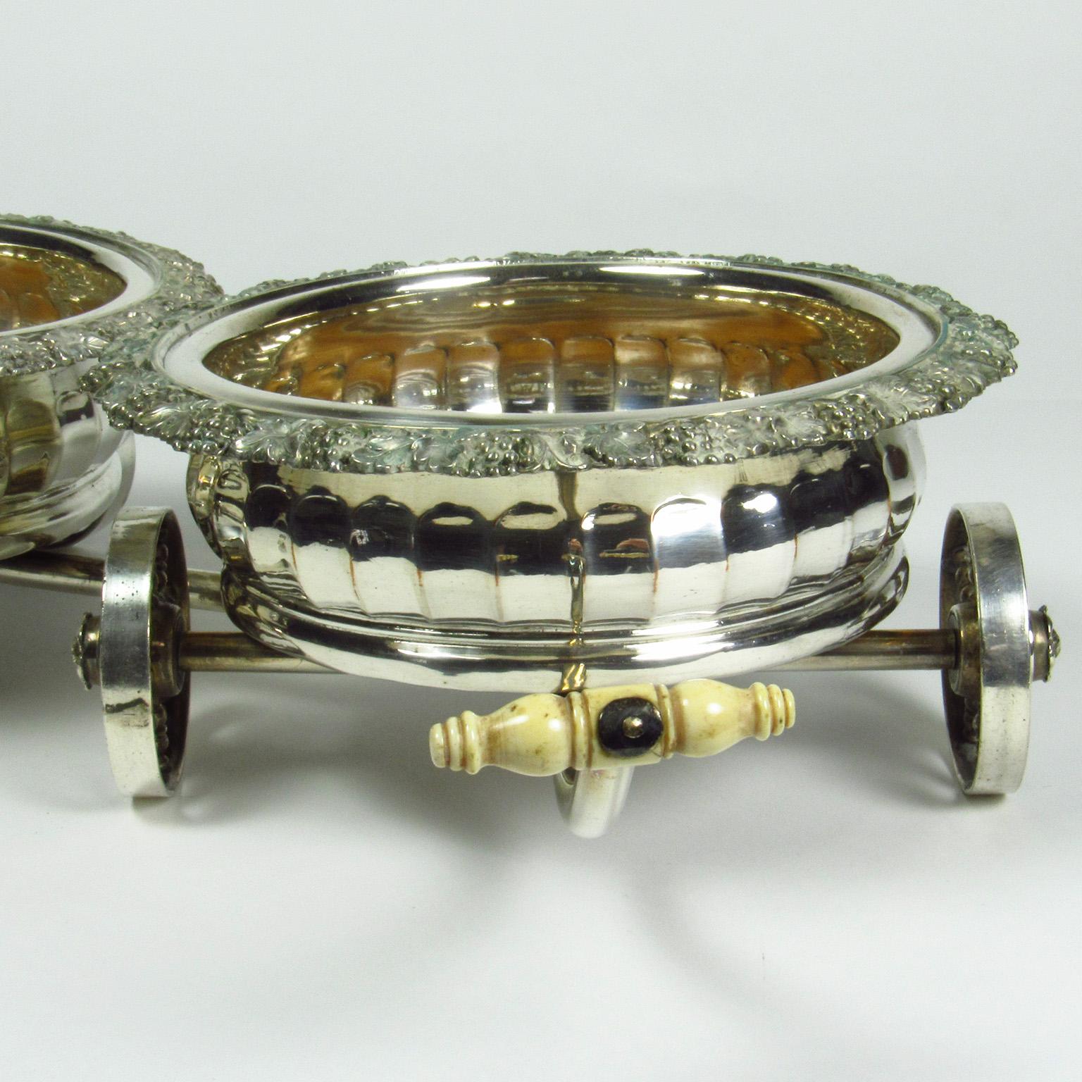 English Antique Sheffield Silver Plate Double Wine Caddy Wagon