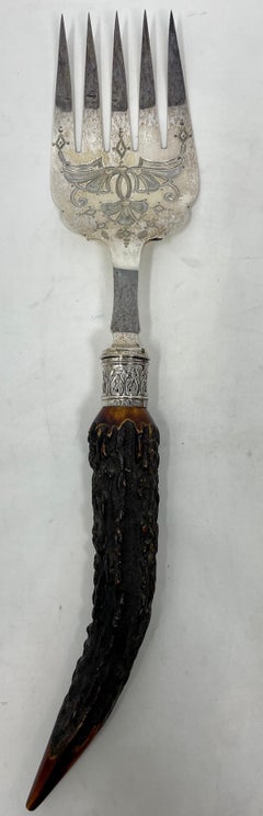 Antique Sheffield Silver-Plate Fork & Knife Servers with Horn Handles Circa 1880