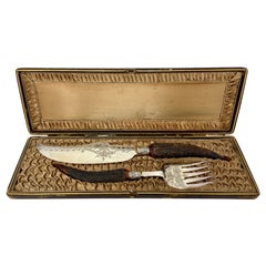 Antique Sheffield Silver-Plate Fork & Knife Servers with Horn Handles Circa 1880