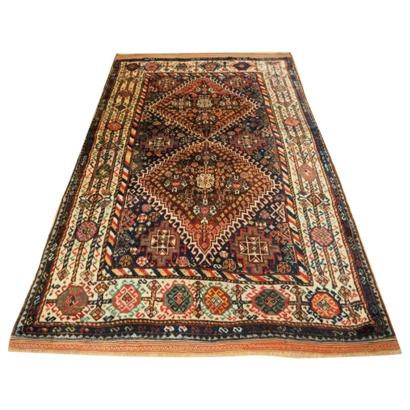 Tapis ancien Shekarlu Qashqai à motifs de médaillons classiques, vers 1890