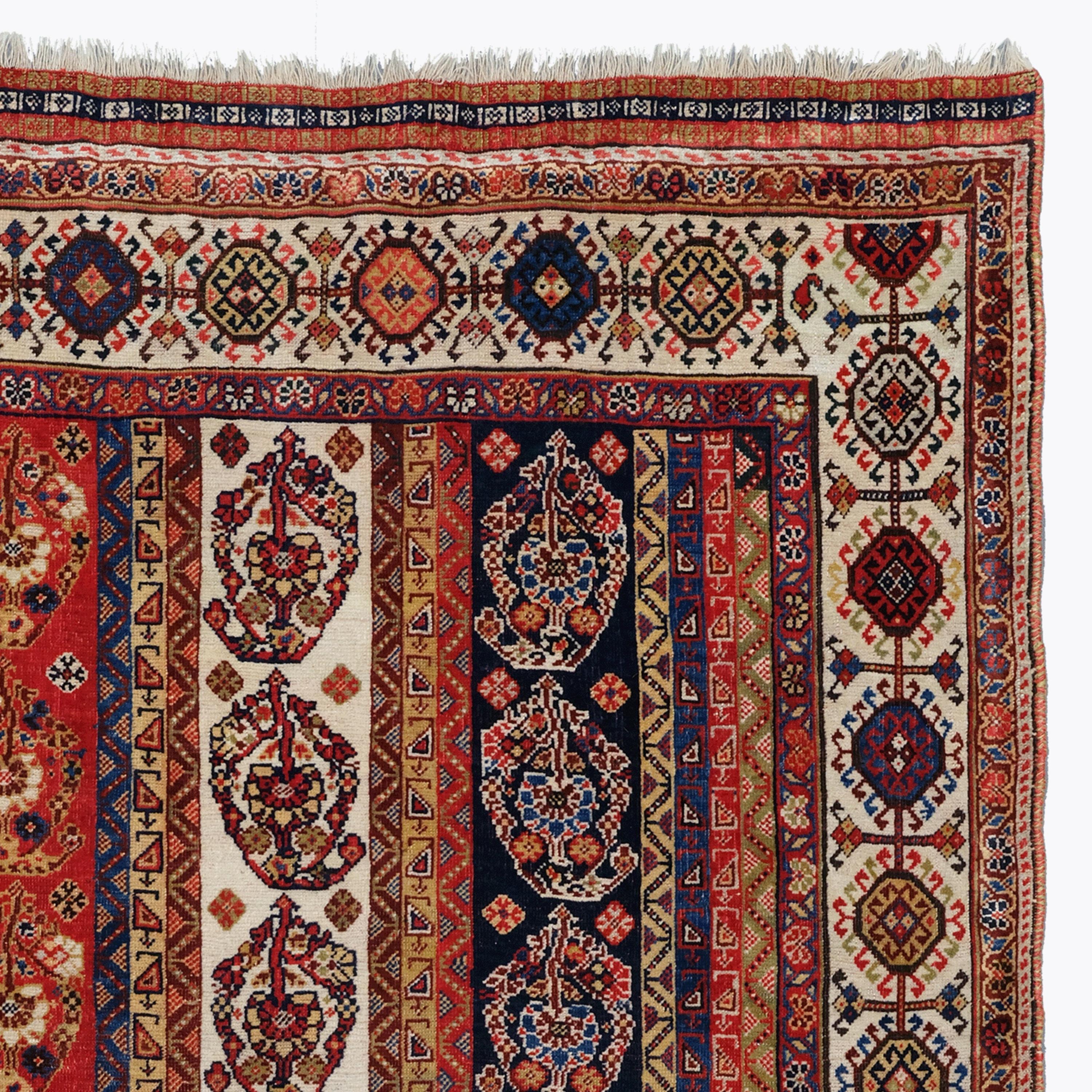 Tapis ancien Qashqai à rayures rares, tapis ancien et vintage Bon état - En vente à Sultanahmet, 34