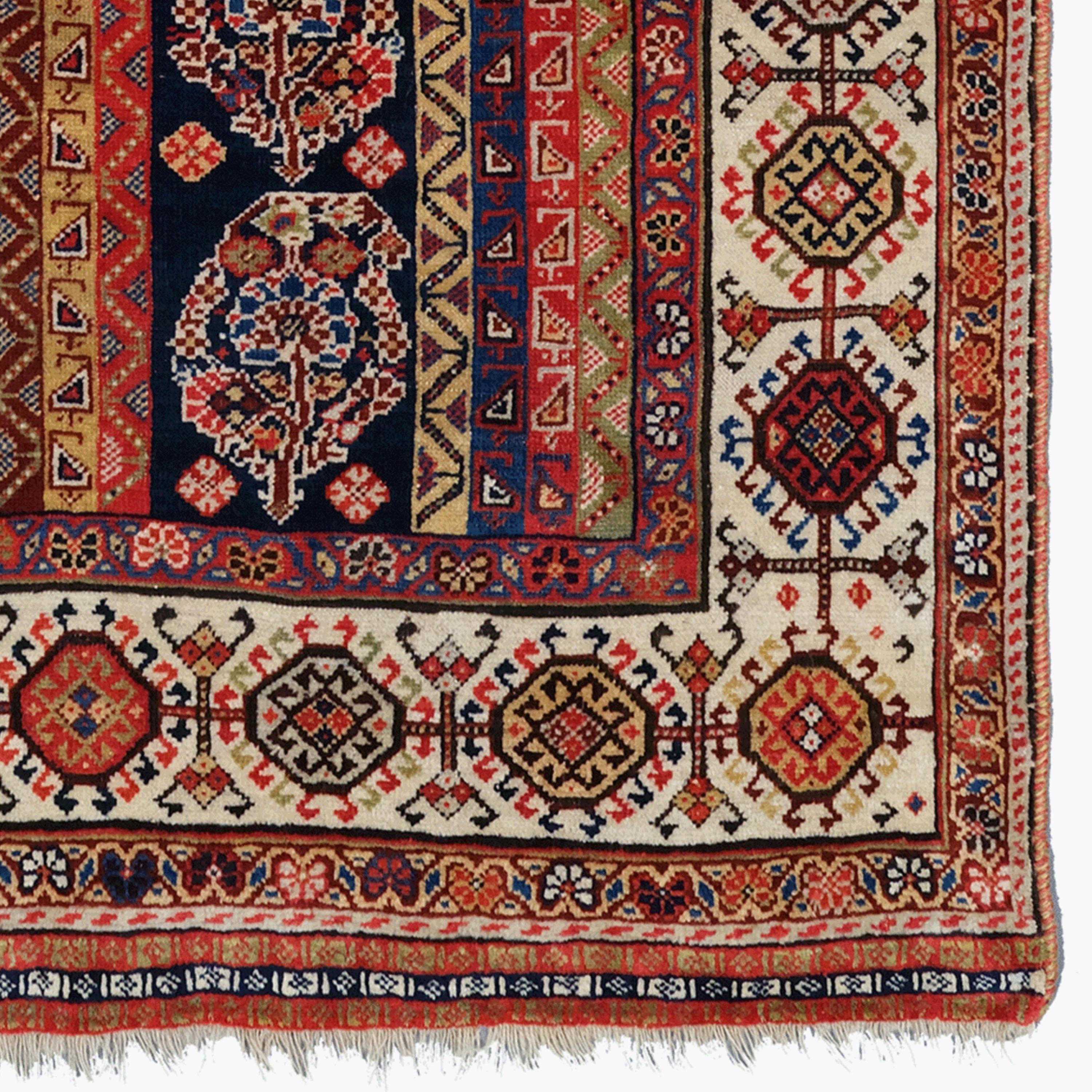 XIXe siècle Tapis ancien Qashqai à rayures rares, tapis ancien et vintage en vente