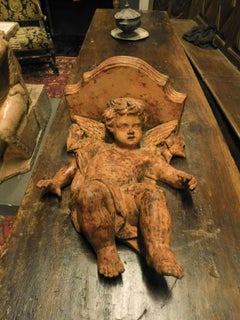 Antikes Regal mit Putto-Schnitzerei aus Terrakotta, 19. Jahrhundert, Italien