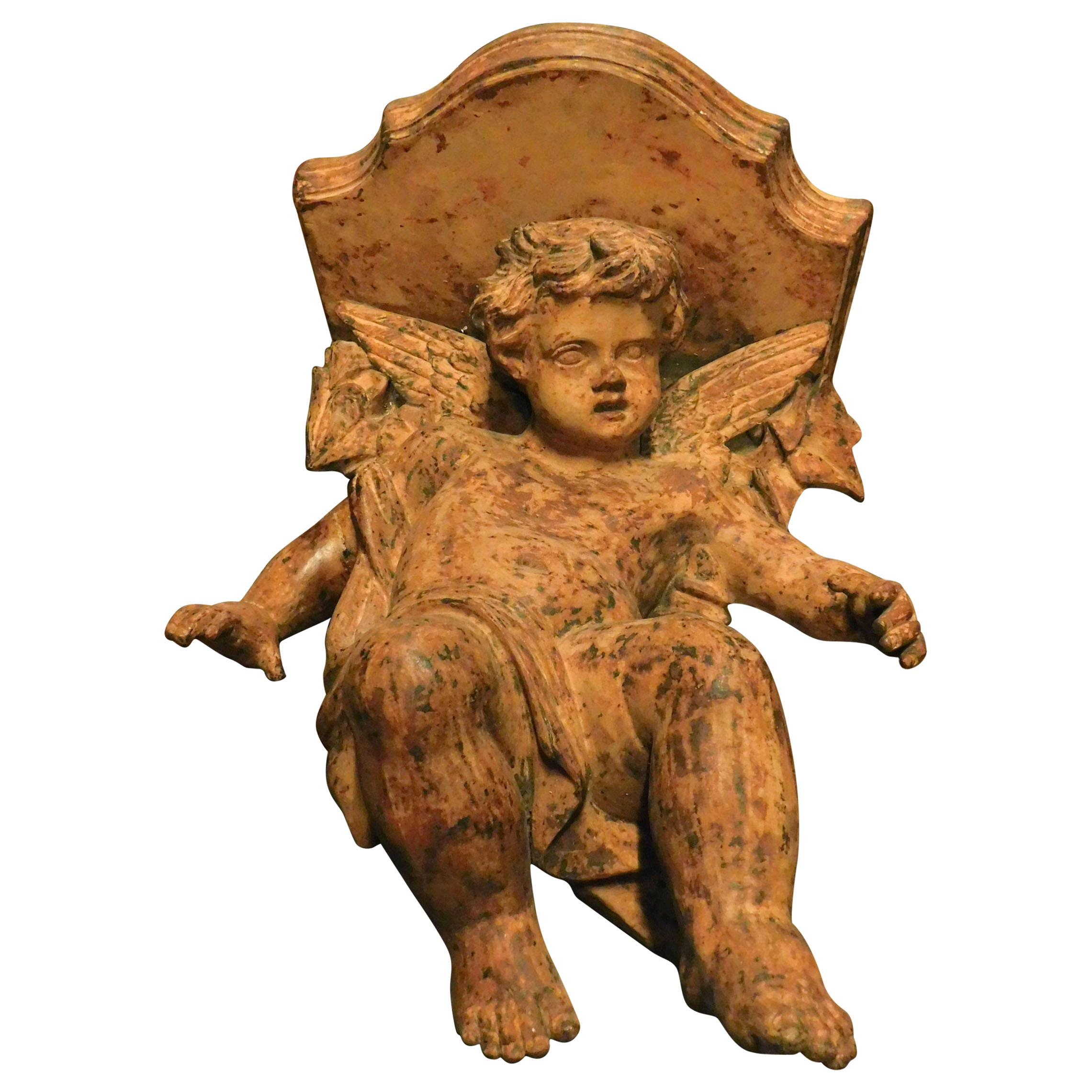 Antique Shelf with Putto Carved in Terracotta, 19th Century, Italy